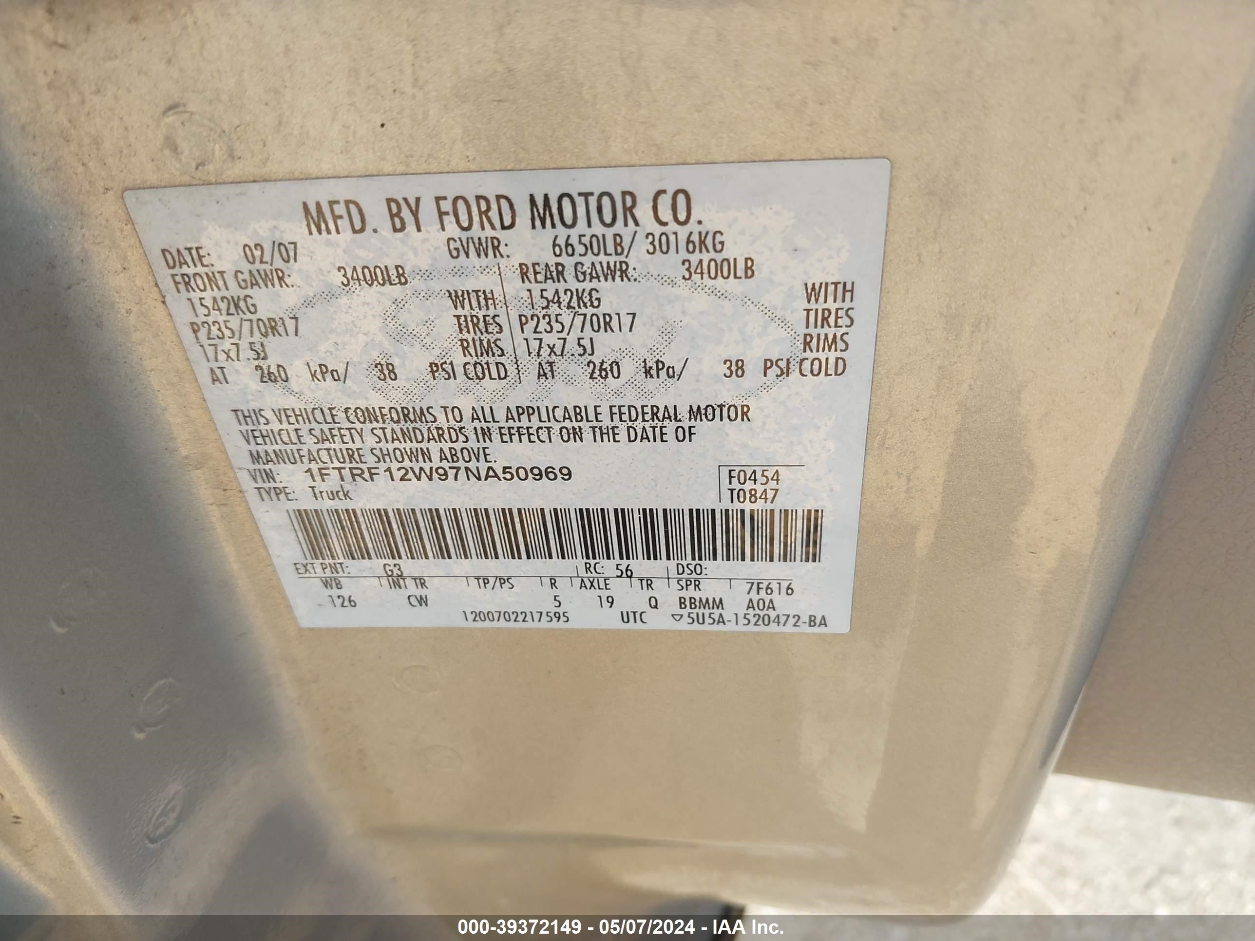 Photo 8 VIN: 1FTRF12W97NA50969 - FORD F-150 