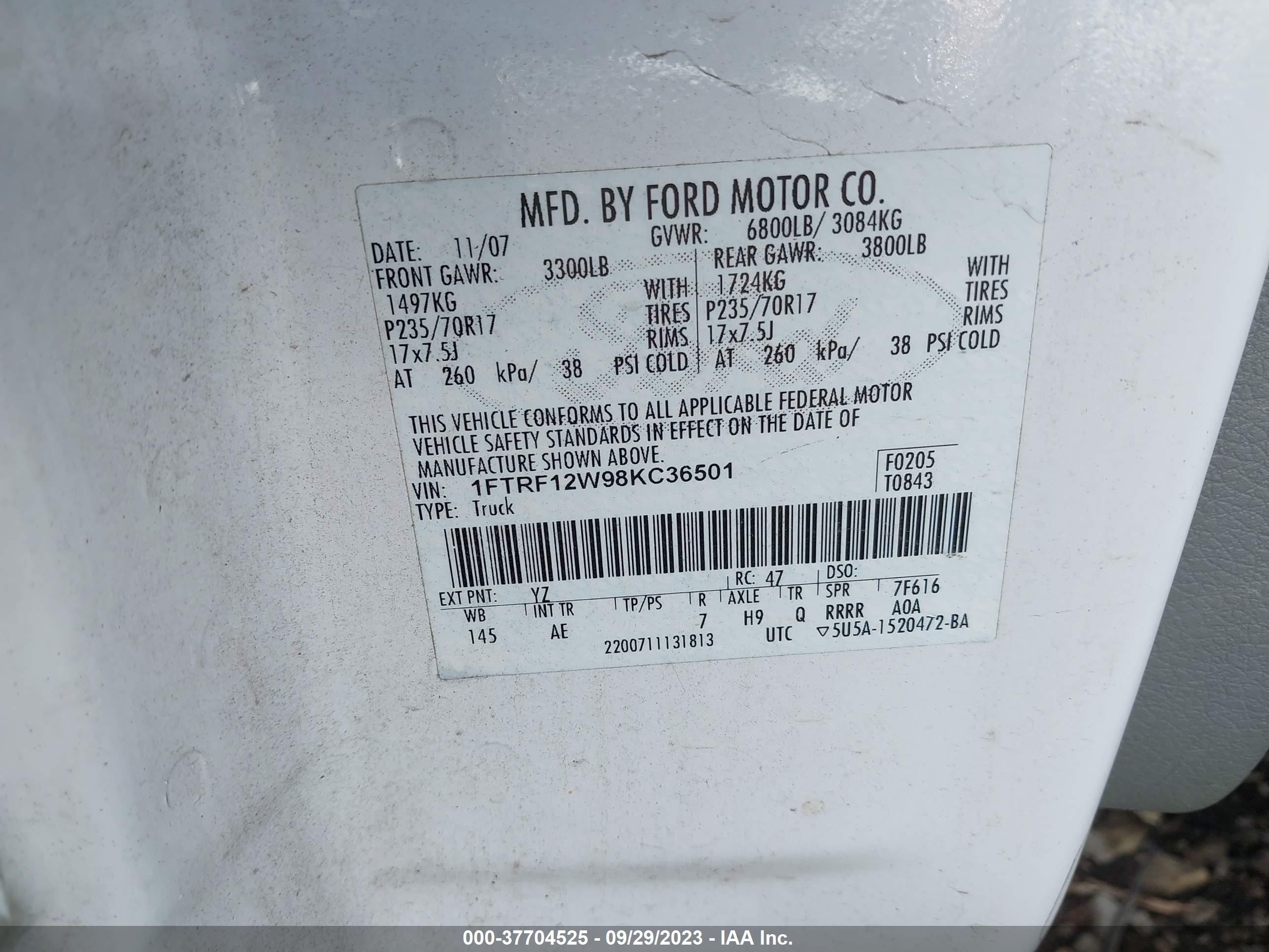 Photo 8 VIN: 1FTRF12W98KC36501 - FORD F-150 