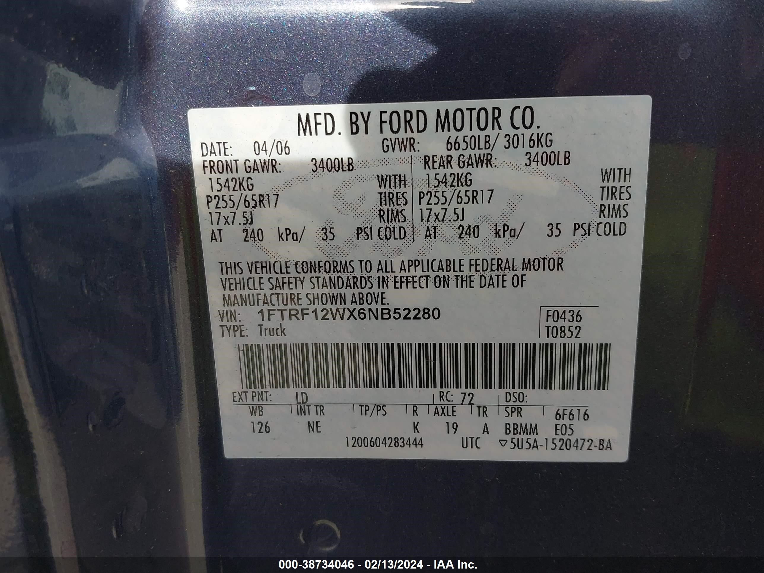 Photo 8 VIN: 1FTRF12WX6NB52280 - FORD F-150 