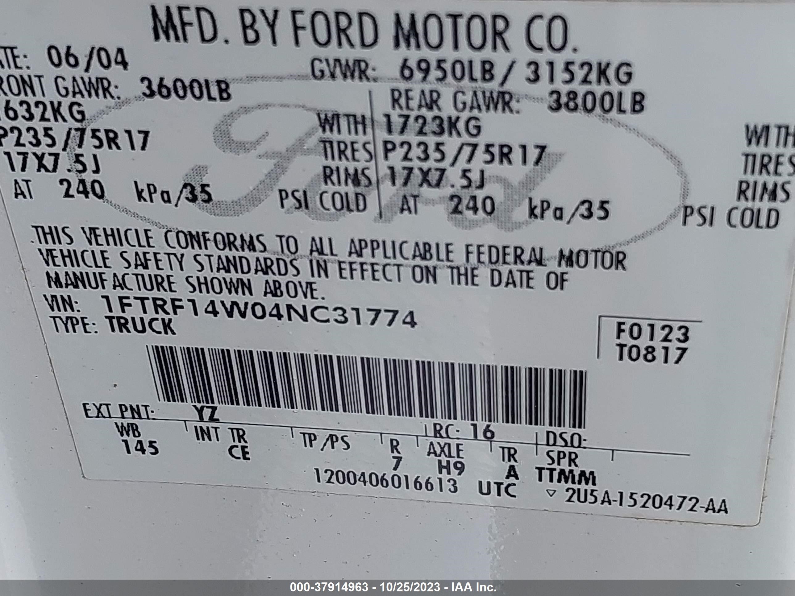 Photo 8 VIN: 1FTRF14W04NC31774 - FORD F-150 