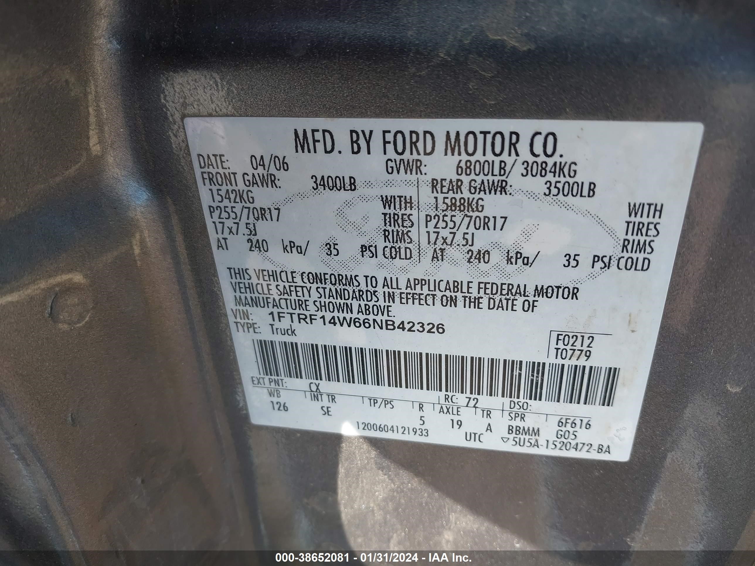 Photo 8 VIN: 1FTRF14W66NB42326 - FORD F-150 