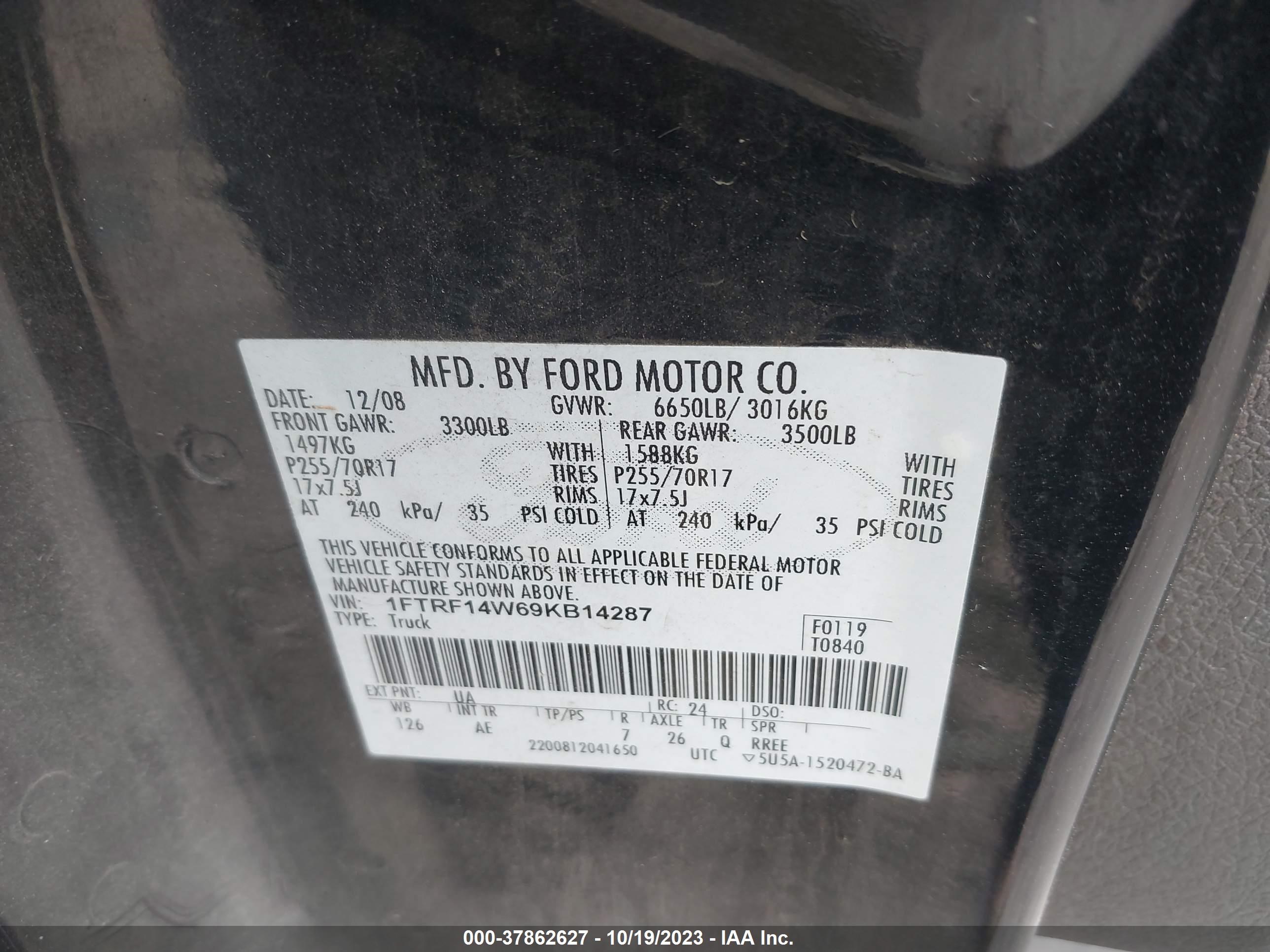 Photo 8 VIN: 1FTRF14W69KB14287 - FORD F-150 