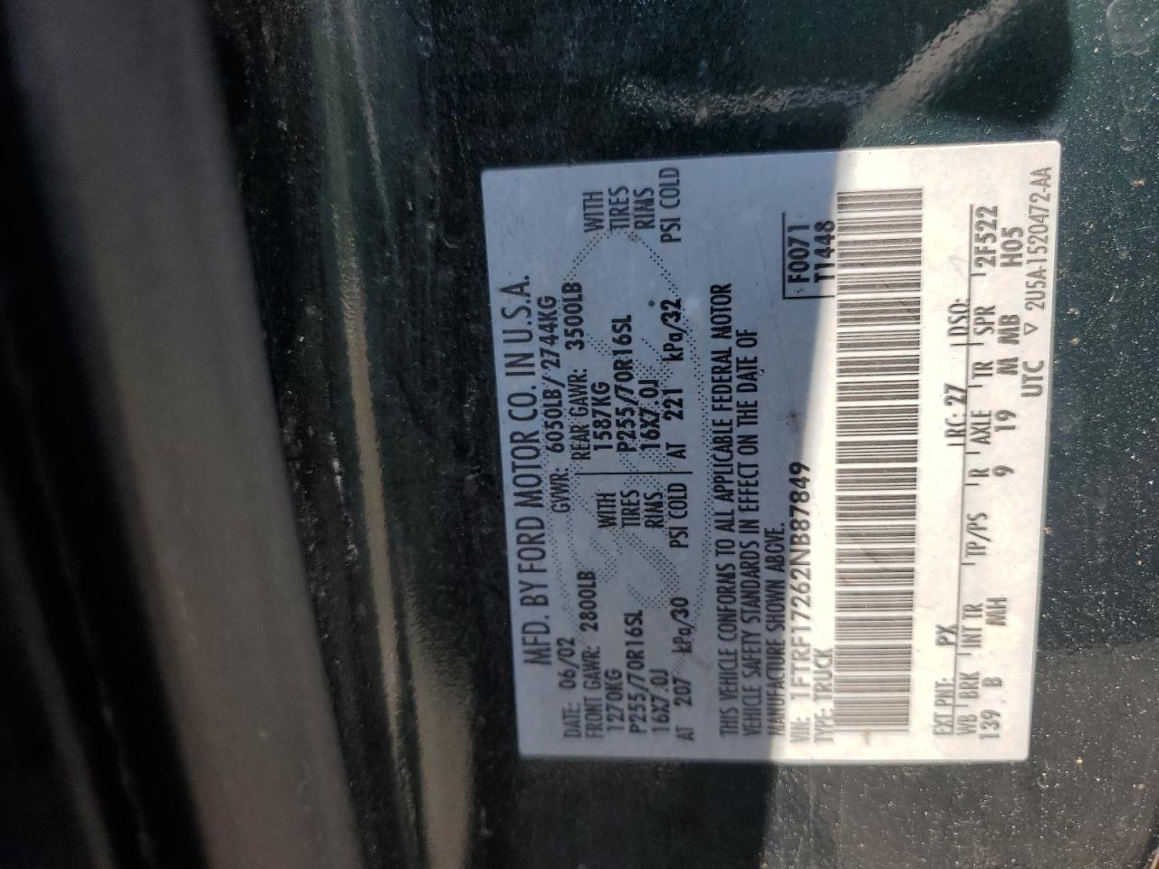 Photo 11 VIN: 1FTRF17262NB87849 - FORD F-150 