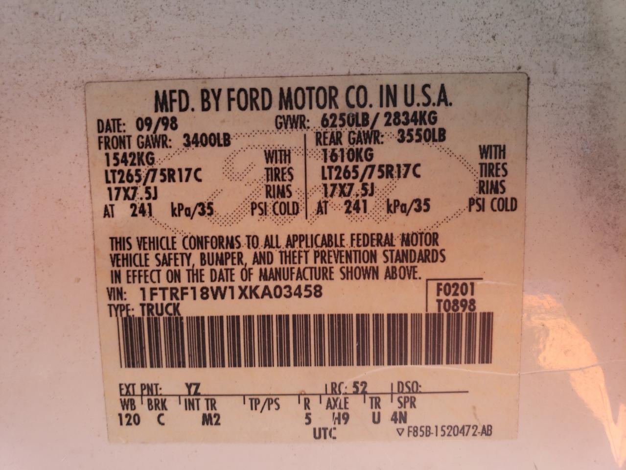 Photo 11 VIN: 1FTRF18W1XKA03458 - FORD F-150 