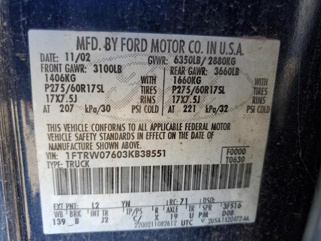 Photo 11 VIN: 1FTRW07603KB38551 - FORD F150 SUPER 