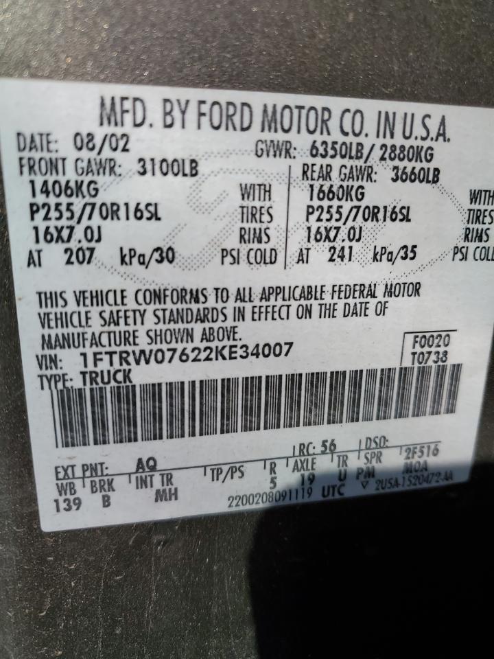 Photo 11 VIN: 1FTRW07622KE34007 - FORD F-150 