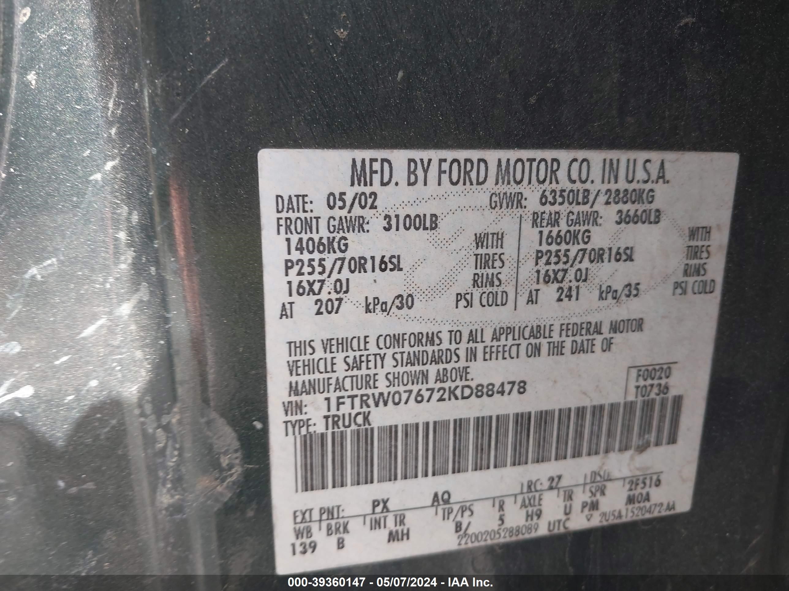 Photo 8 VIN: 1FTRW07672KD88478 - FORD F-150 