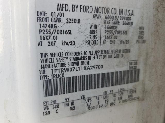 Photo 11 VIN: 1FTRW07L11KA29700 - FORD F150 SUPER 