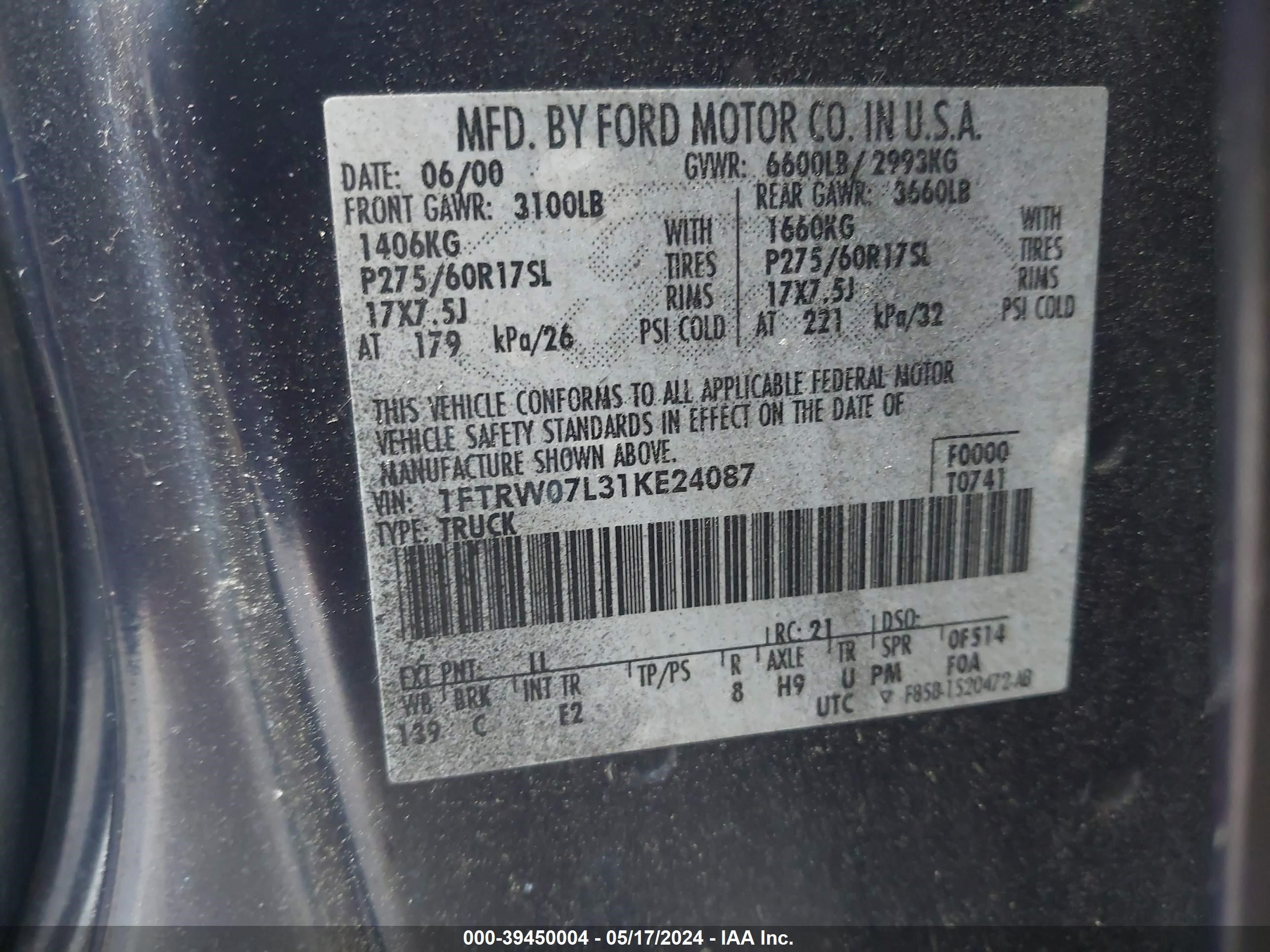 Photo 8 VIN: 1FTRW07L31KE24087 - FORD F-150 