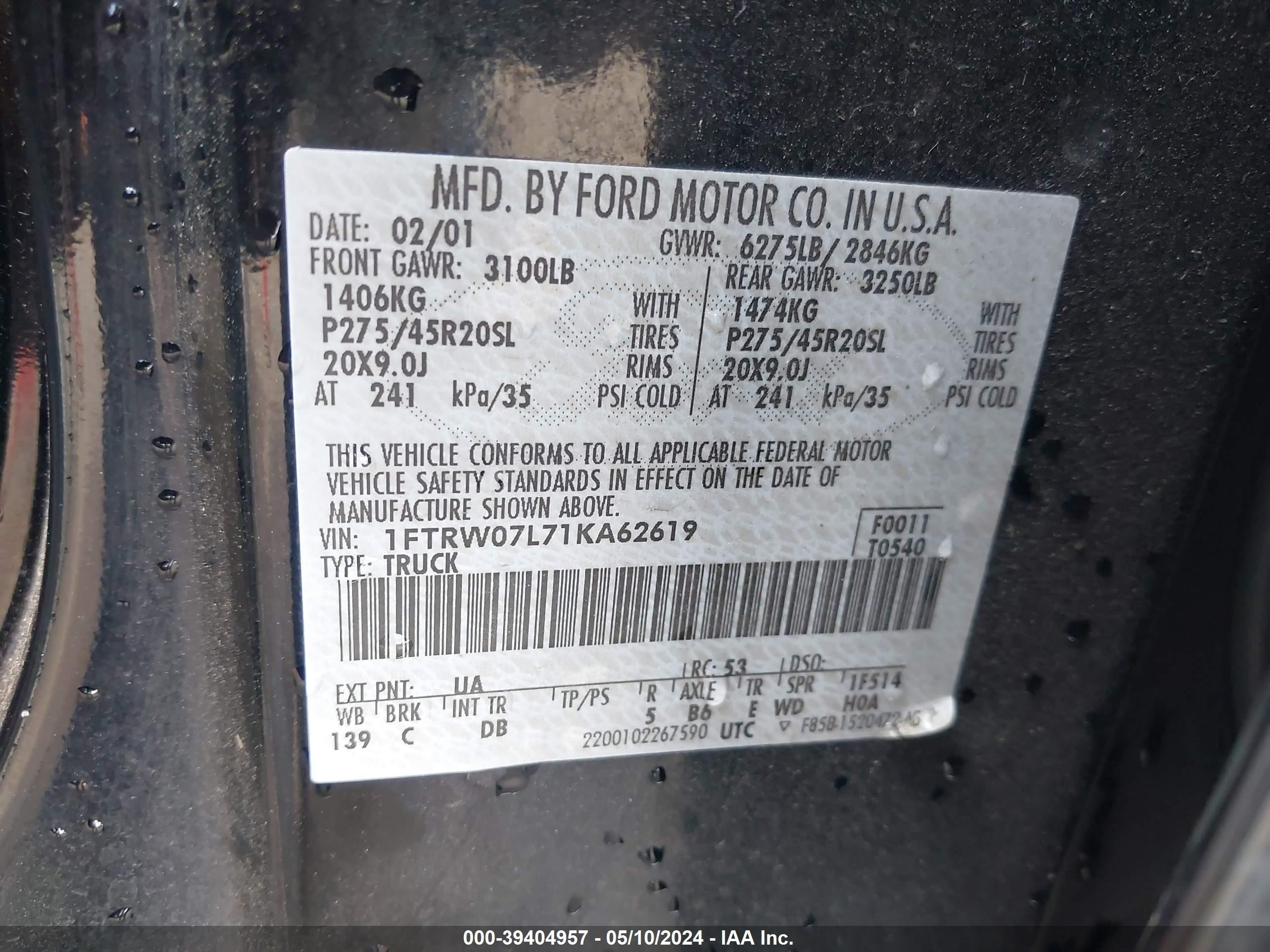 Photo 8 VIN: 1FTRW07L71KA62619 - FORD F-150 