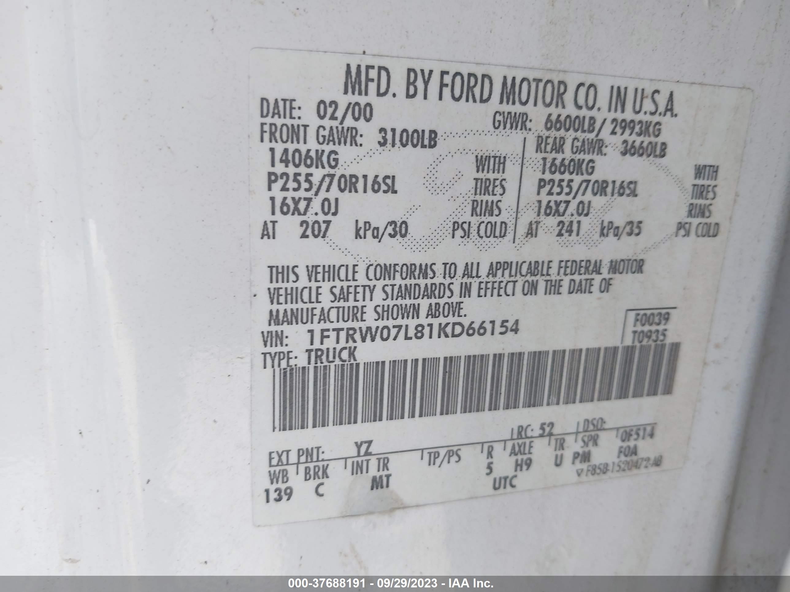 Photo 8 VIN: 1FTRW07L81KD66154 - FORD F-150 