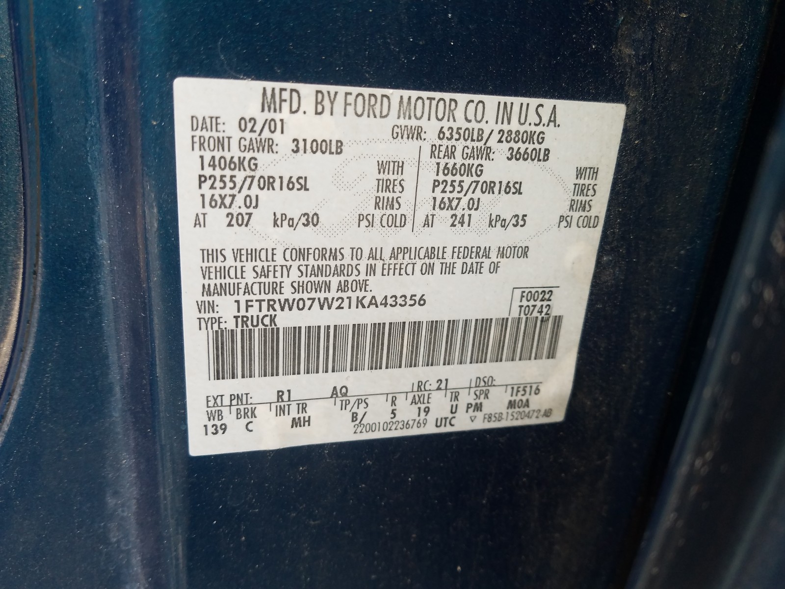 Photo 9 VIN: 1FTRW07W21KA43356 - FORD F150 SUPER 