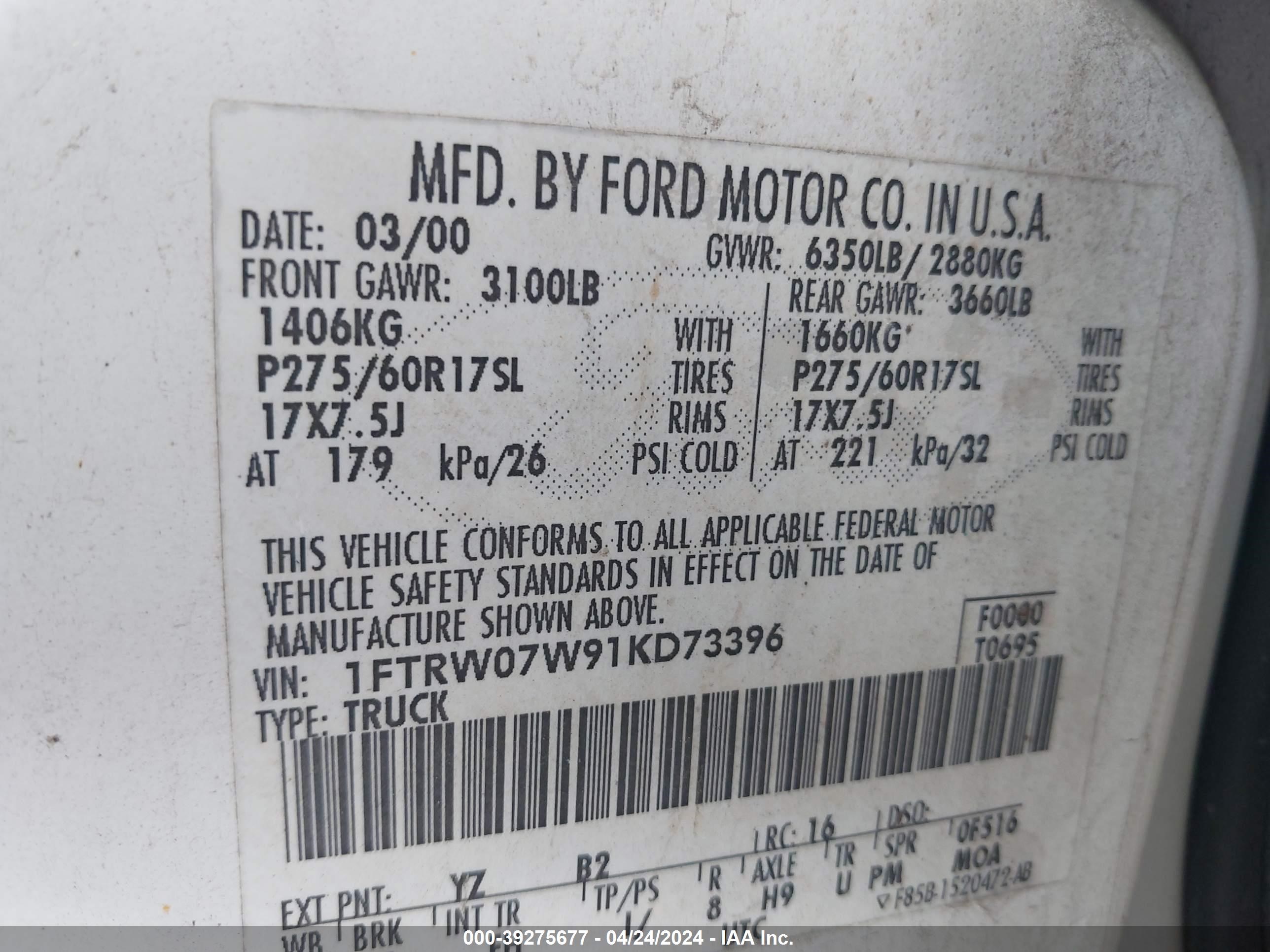 Photo 8 VIN: 1FTRW07W91KD73396 - FORD F-150 