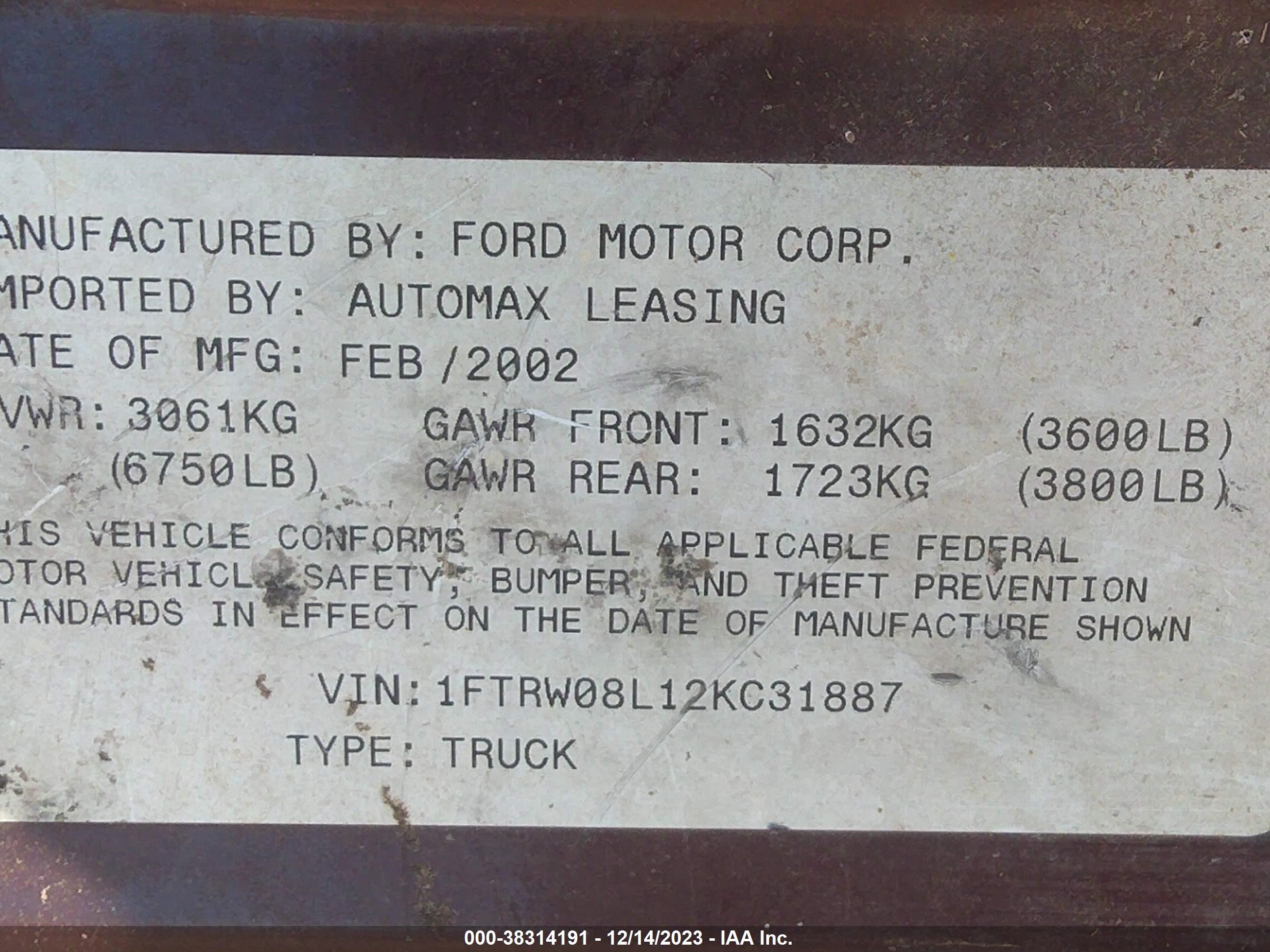 Photo 8 VIN: 1FTRW08L12KC31887 - FORD F-150 