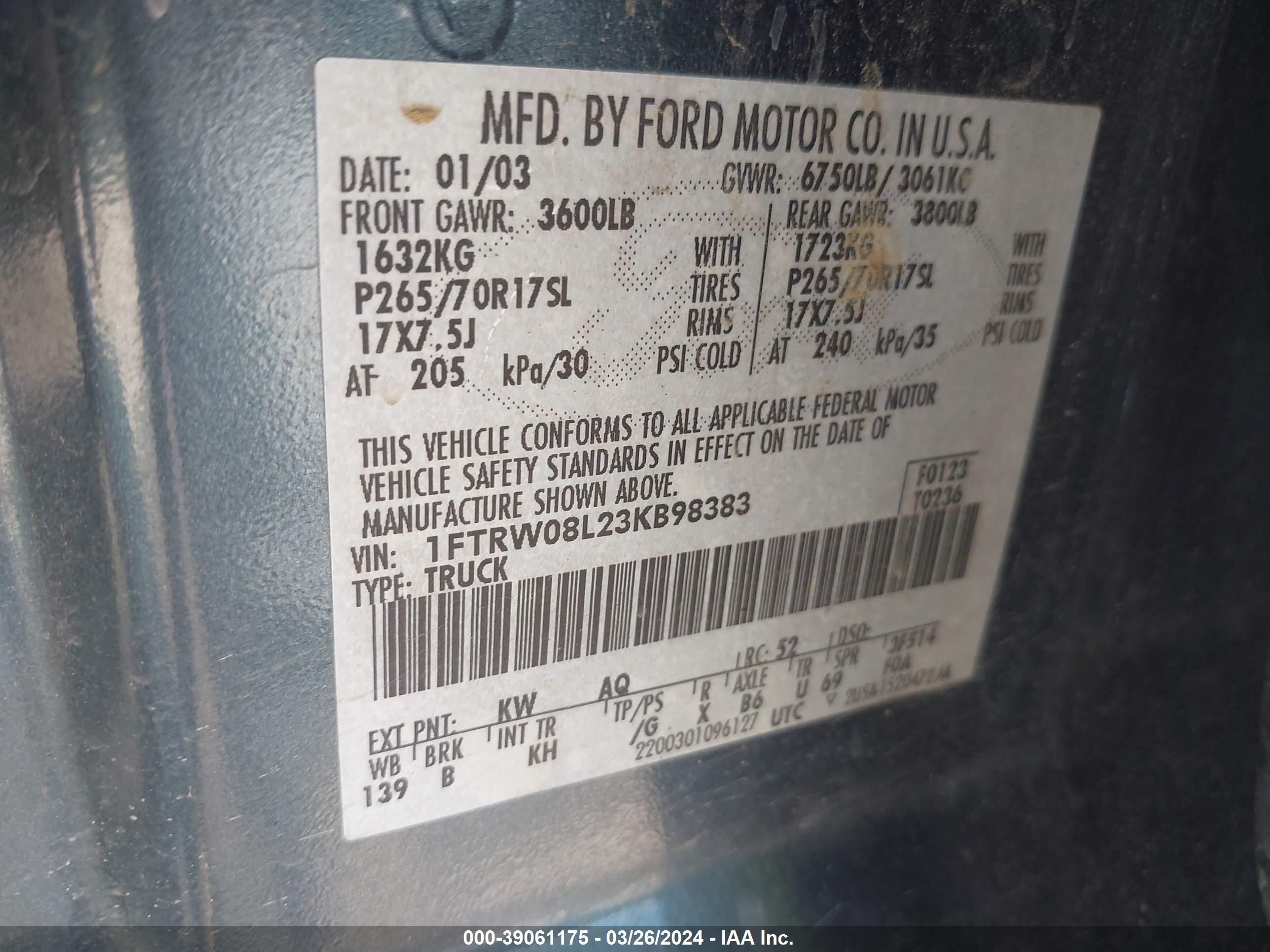 Photo 8 VIN: 1FTRW08L23KB98383 - FORD F-150 