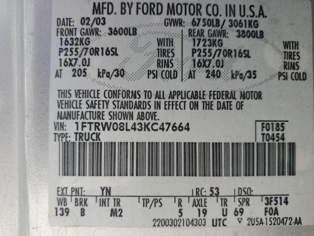 Photo 11 VIN: 1FTRW08L43KC47664 - FORD F150 SUPER 