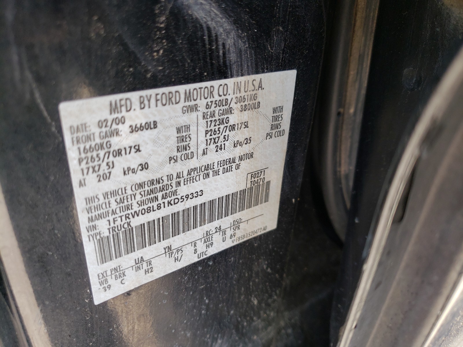 Photo 9 VIN: 1FTRW08L81KD59333 - FORD F150 SUPER 