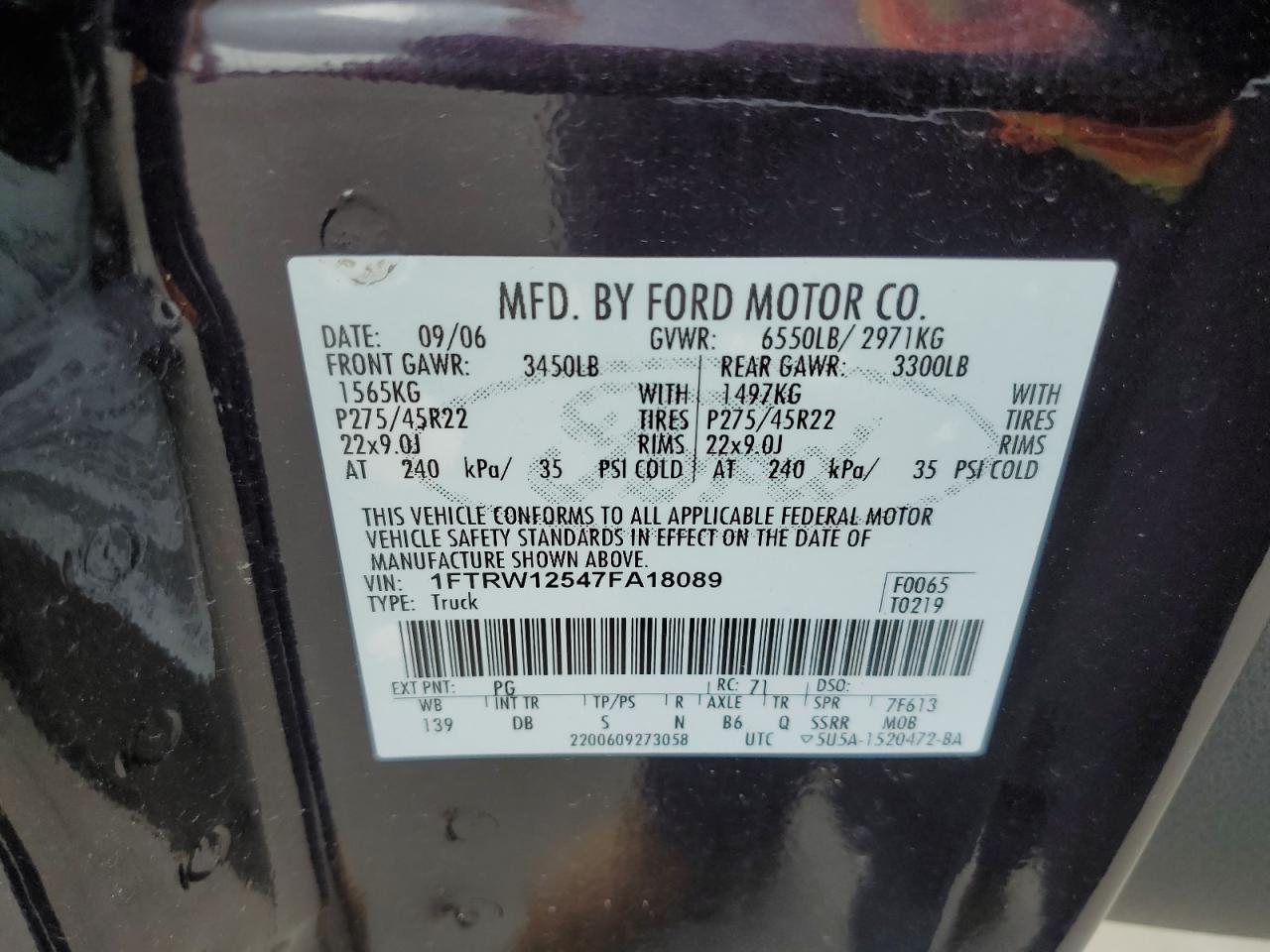 Photo 11 VIN: 1FTRW12547FA18089 - FORD F-150 