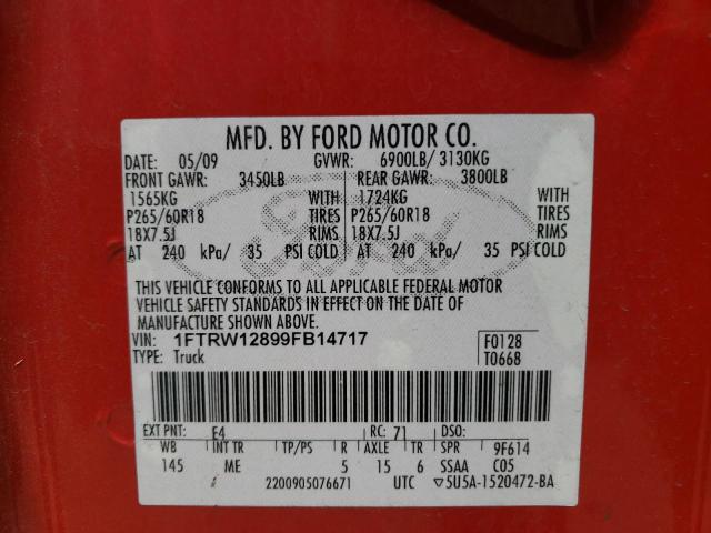 Photo 11 VIN: 1FTRW12899FB14717 - FORD F-150 