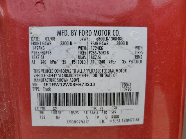 Photo 12 VIN: 1FTRW12W08FB73233 - FORD F-150 