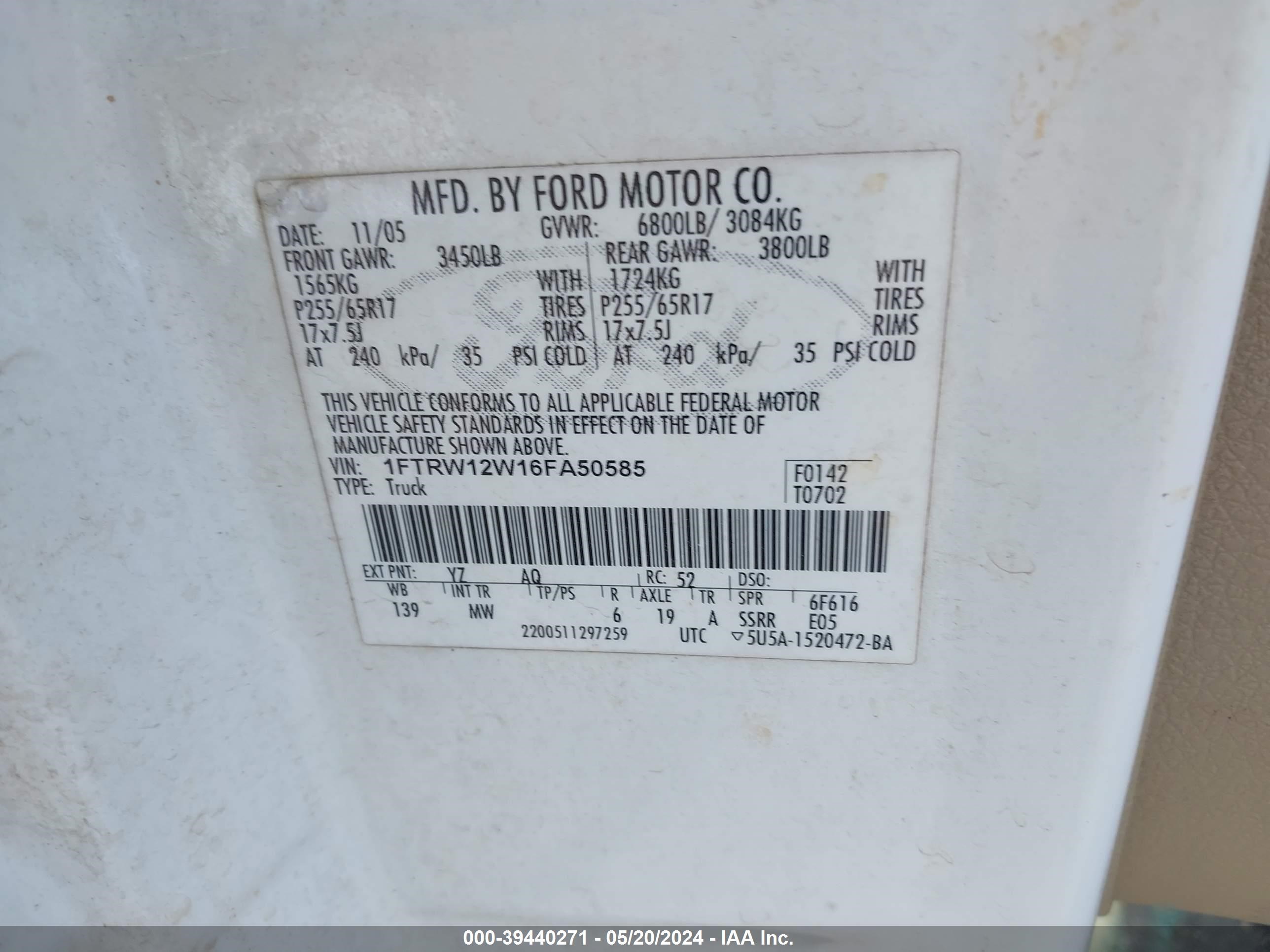 Photo 8 VIN: 1FTRW12W16FA50585 - FORD F-150 