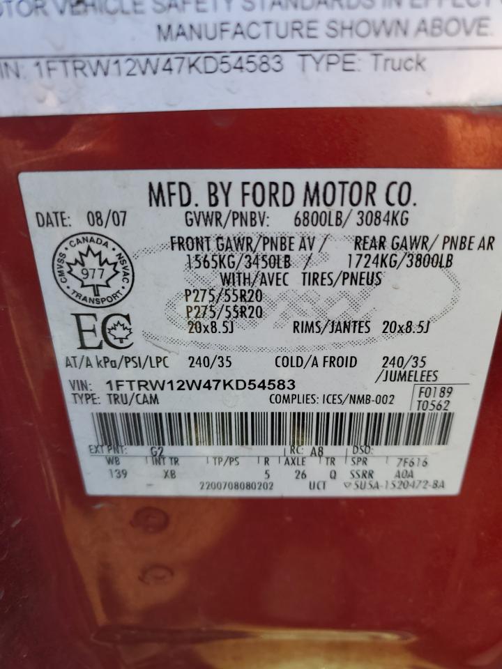 Photo 11 VIN: 1FTRW12W47KD54583 - FORD F-150 