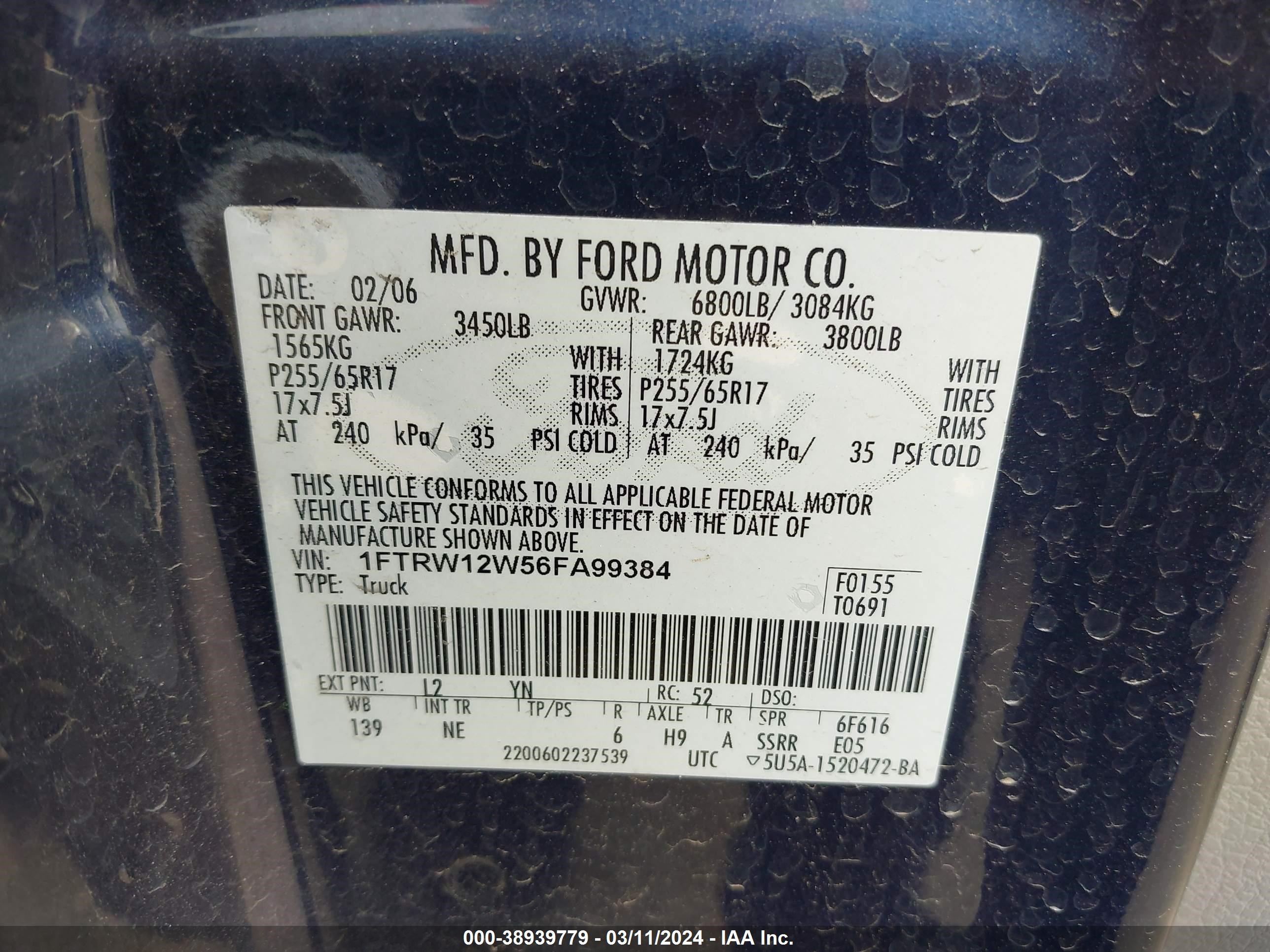 Photo 8 VIN: 1FTRW12W56FA99384 - FORD F-150 