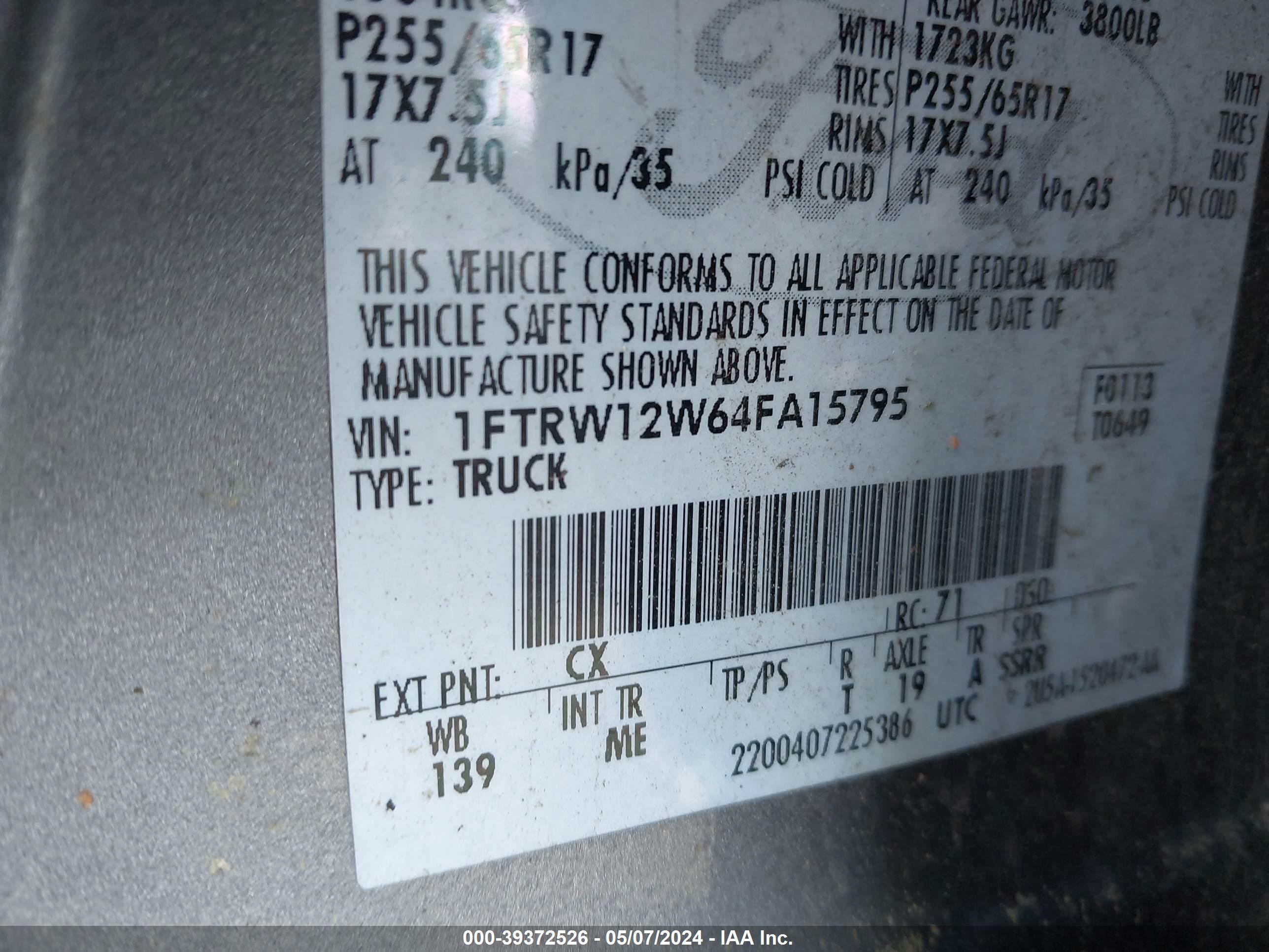 Photo 8 VIN: 1FTRW12W64FA15795 - FORD F-150 