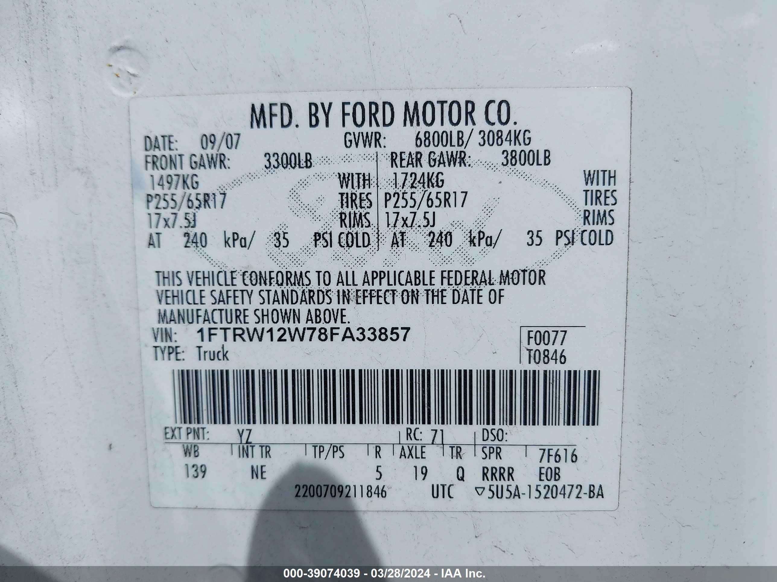 Photo 8 VIN: 1FTRW12W78FA33857 - FORD F-150 