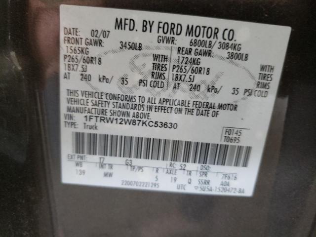 Photo 11 VIN: 1FTRW12W87KC53630 - FORD F150 SUPER 