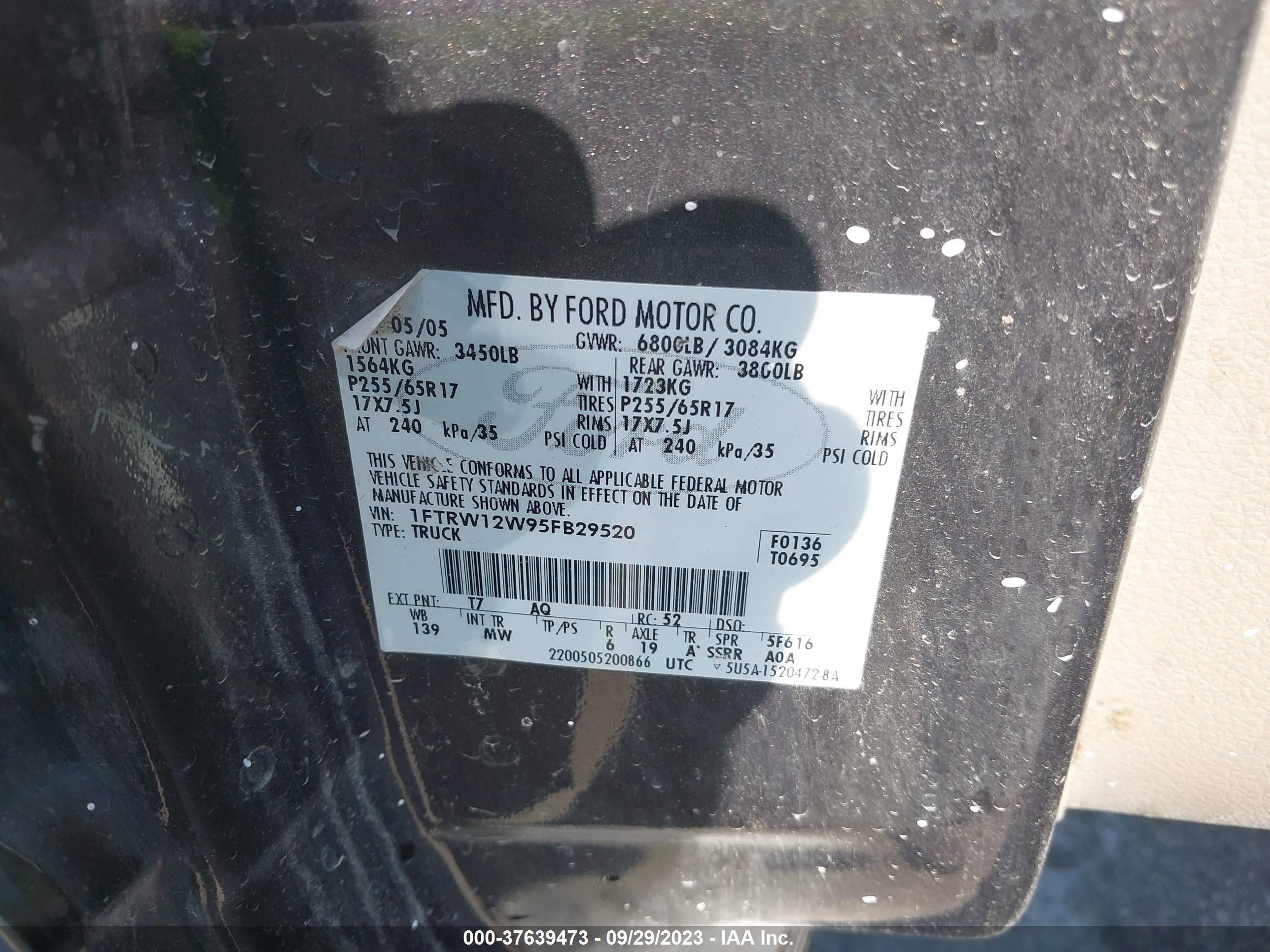 Photo 9 VIN: 1FTRW12W95FB29520 - FORD F-150 