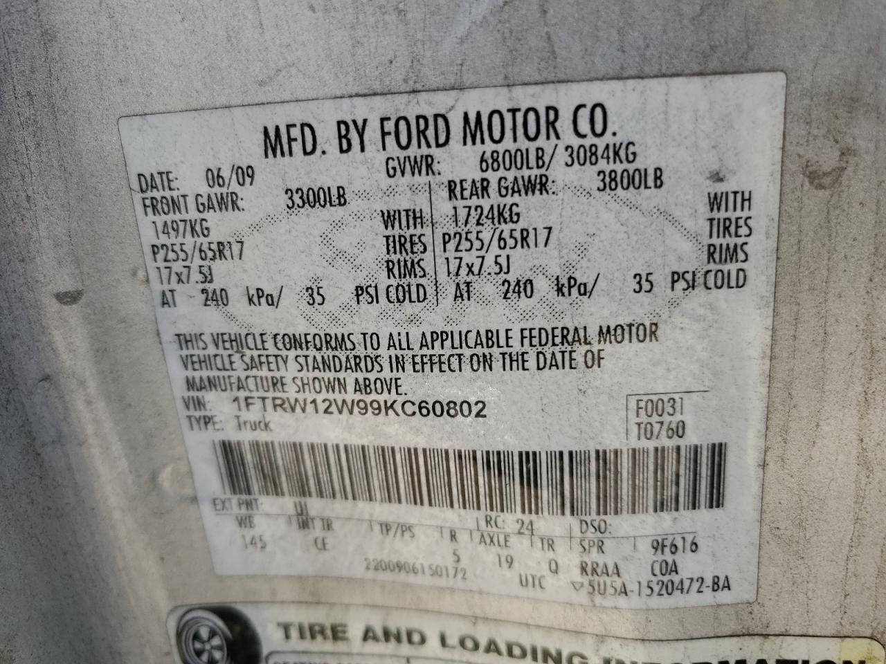 Photo 11 VIN: 1FTRW12W99KC60802 - FORD F-150 