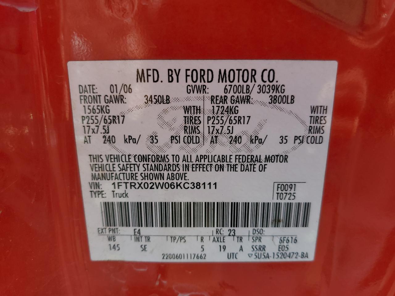 Photo 11 VIN: 1FTRX02W06KC38111 - FORD F-150 