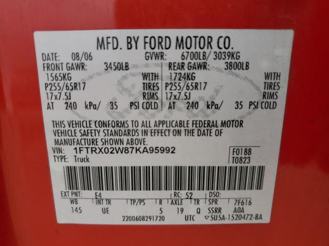 Photo 11 VIN: 1FTRX02W87KA95992 - FORD F150 