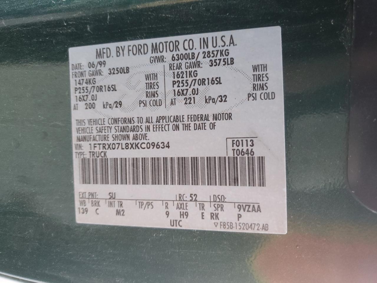 Photo 11 VIN: 1FTRX07L8XKC09634 - FORD F-150 