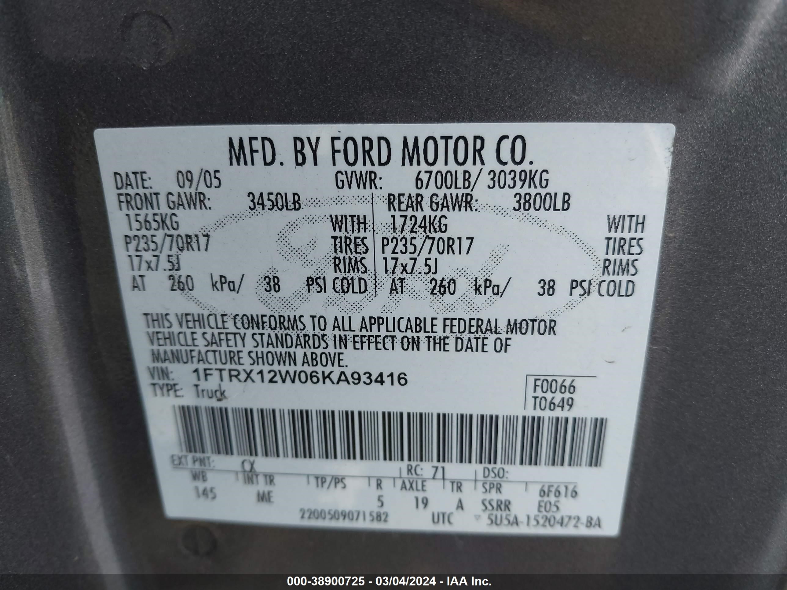 Photo 8 VIN: 1FTRX12W06KA93416 - FORD F-150 