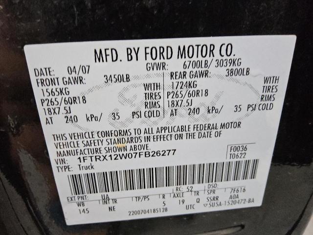 Photo 11 VIN: 1FTRX12W07FB26277 - FORD F150 