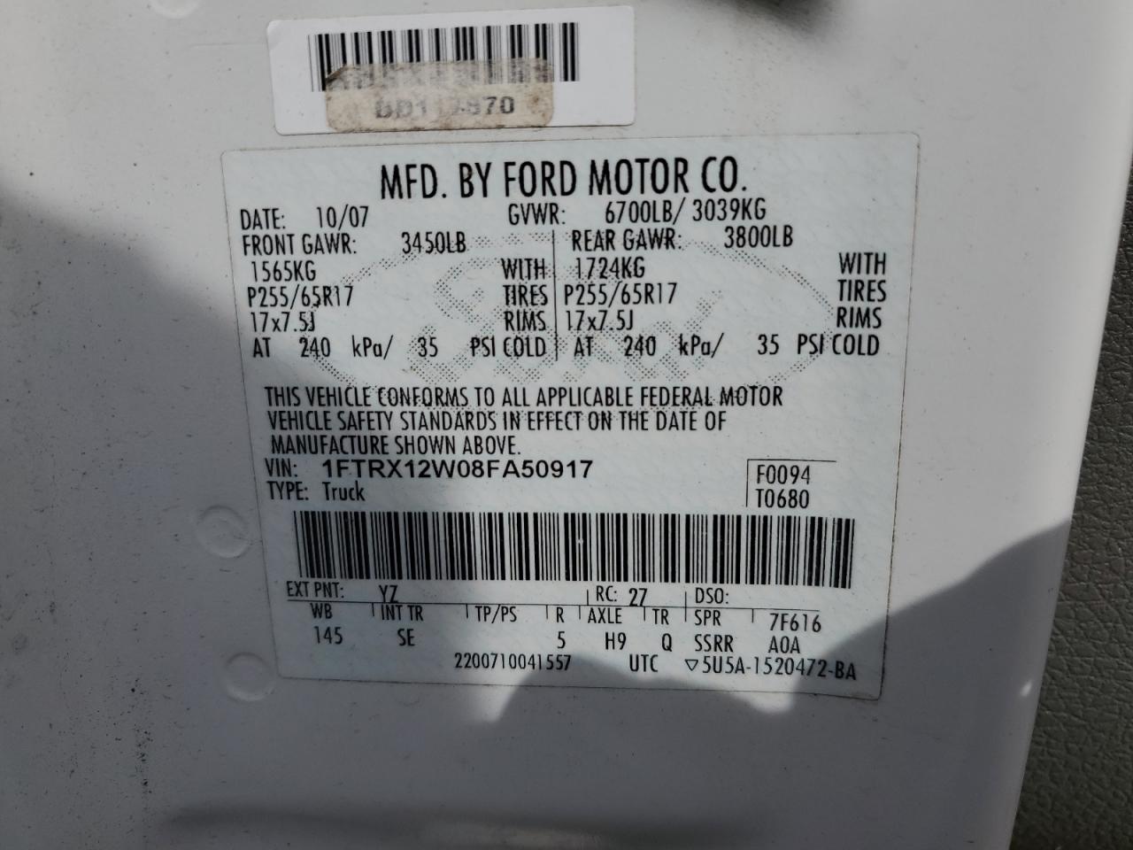 Photo 11 VIN: 1FTRX12W08FA50917 - FORD F-150 