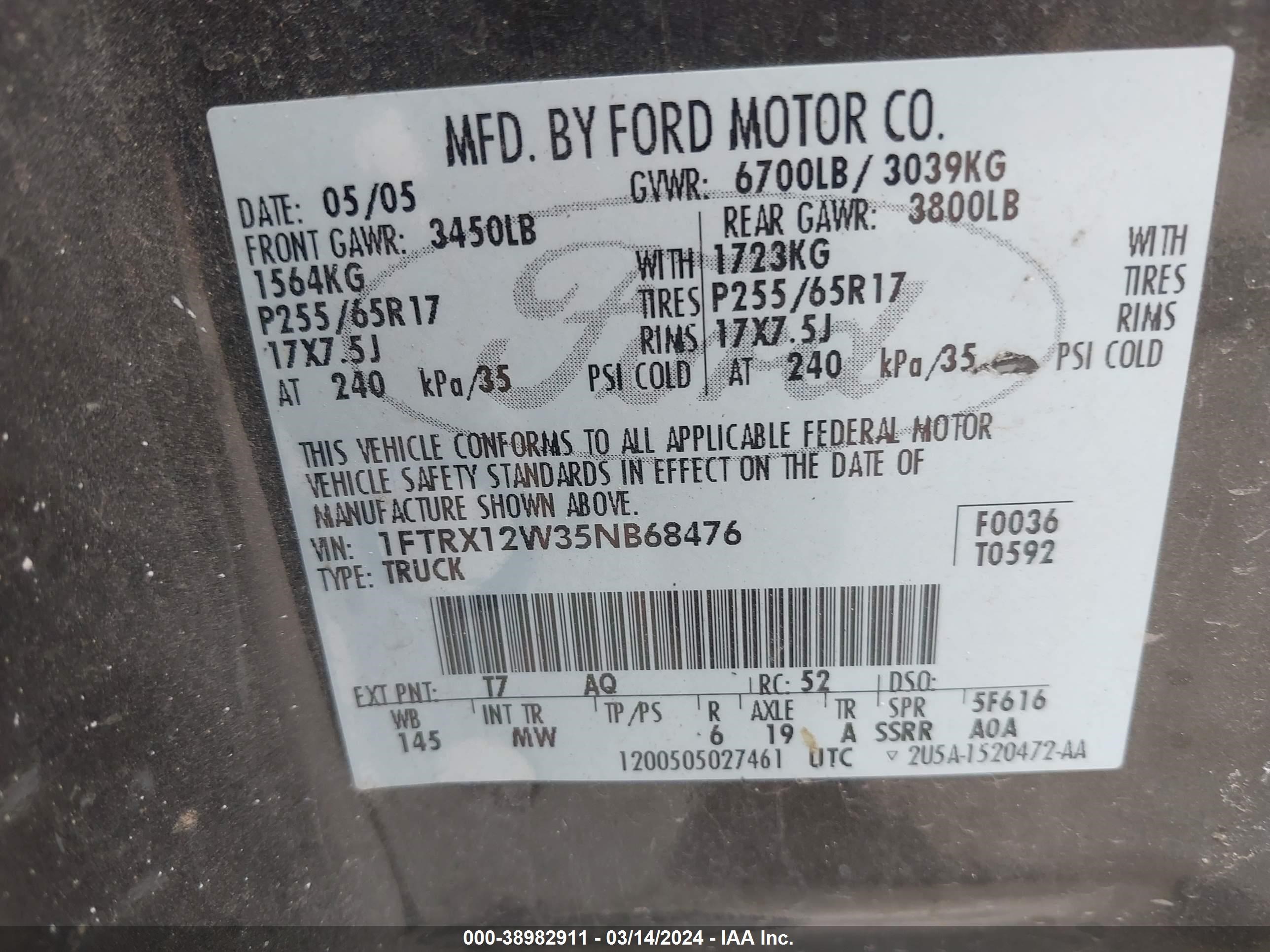 Photo 8 VIN: 1FTRX12W35NB68476 - FORD F-150 