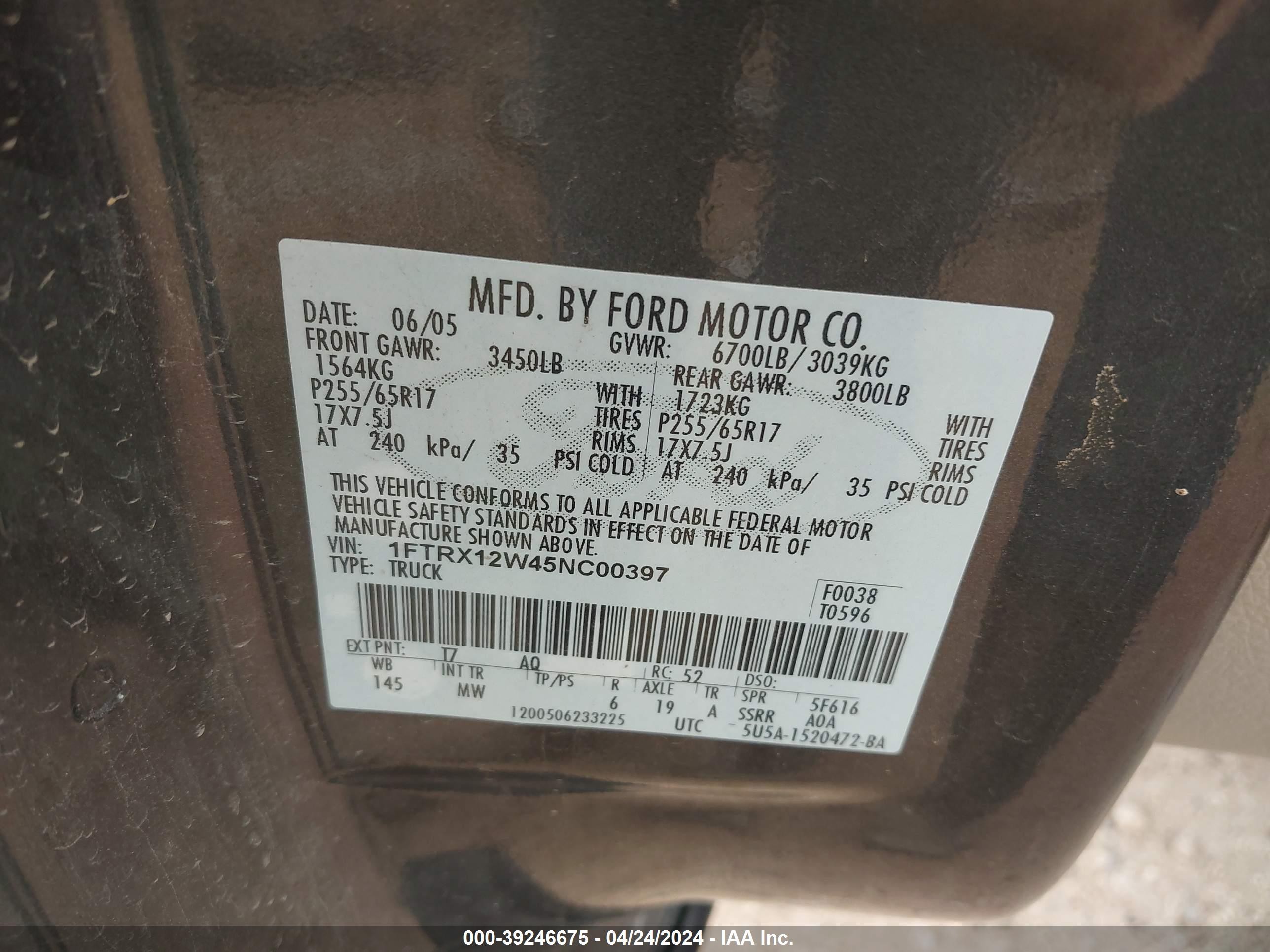 Photo 8 VIN: 1FTRX12W45NC00397 - FORD F-150 