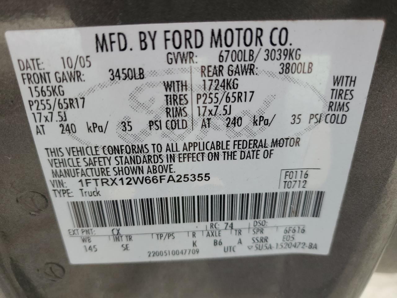 Photo 11 VIN: 1FTRX12W66FA25355 - FORD F-150 