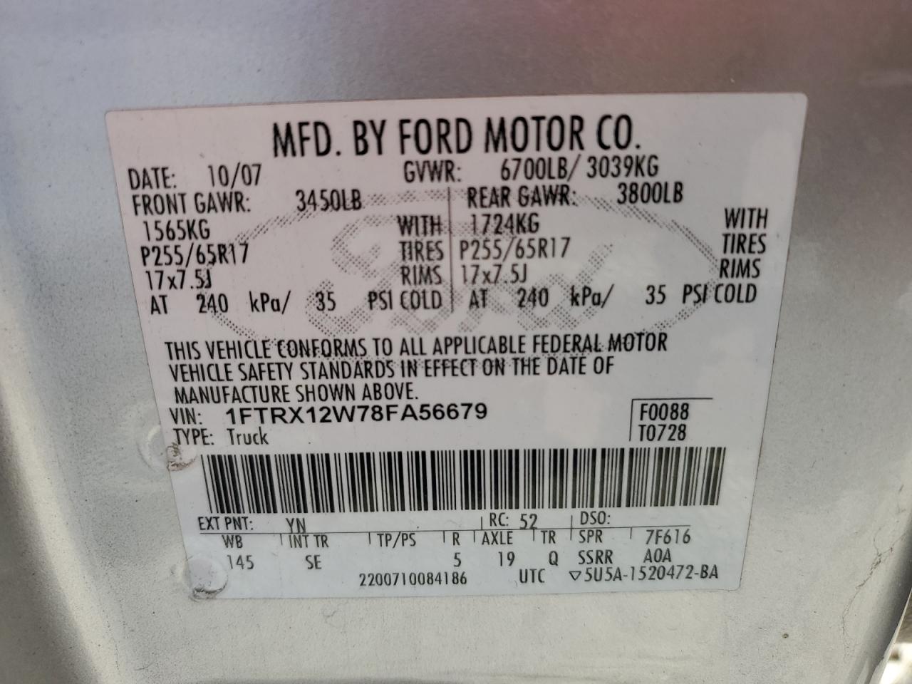 Photo 11 VIN: 1FTRX12W78FA56679 - FORD F-150 