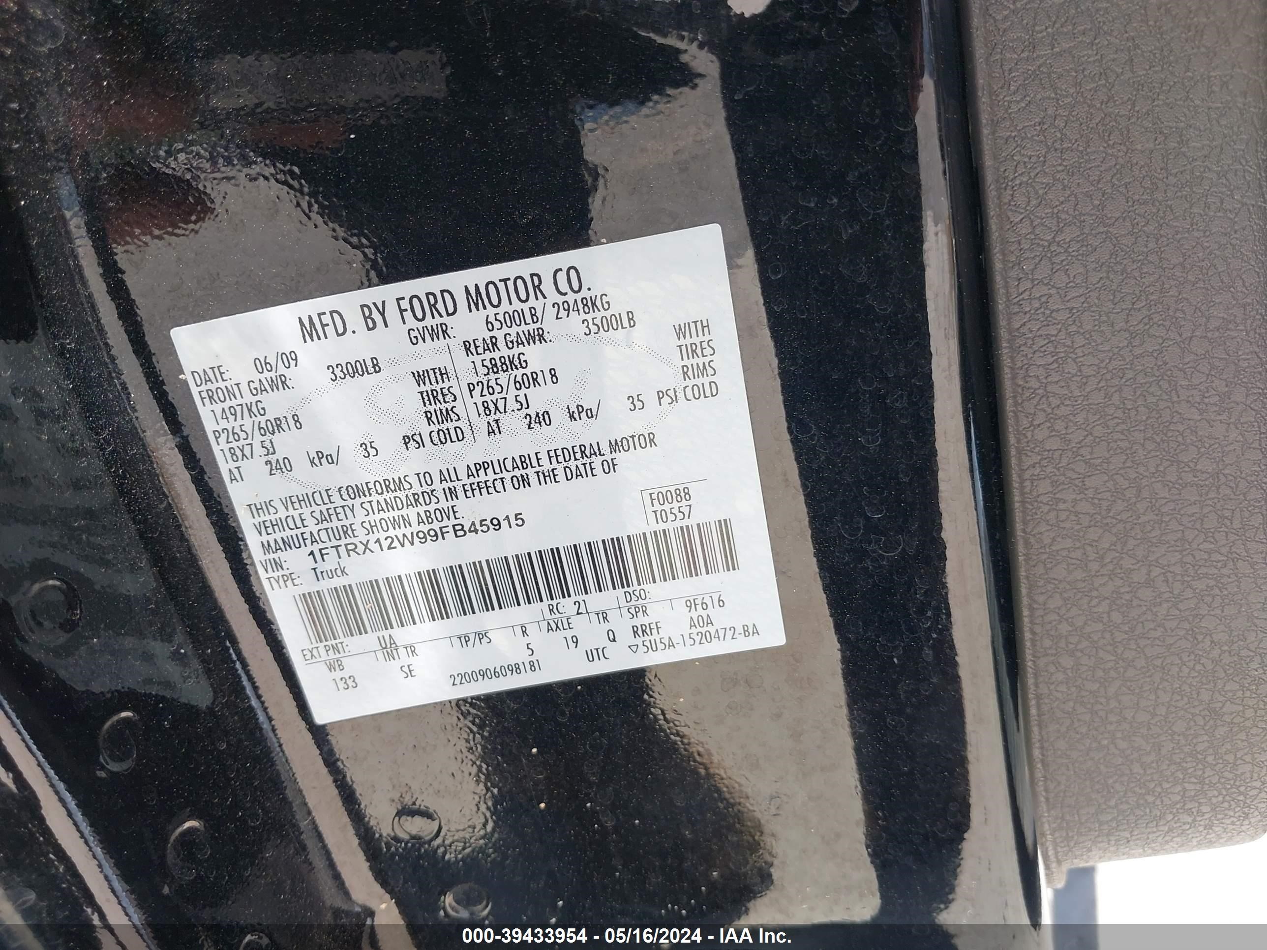 Photo 8 VIN: 1FTRX12W99FB45915 - FORD F-150 