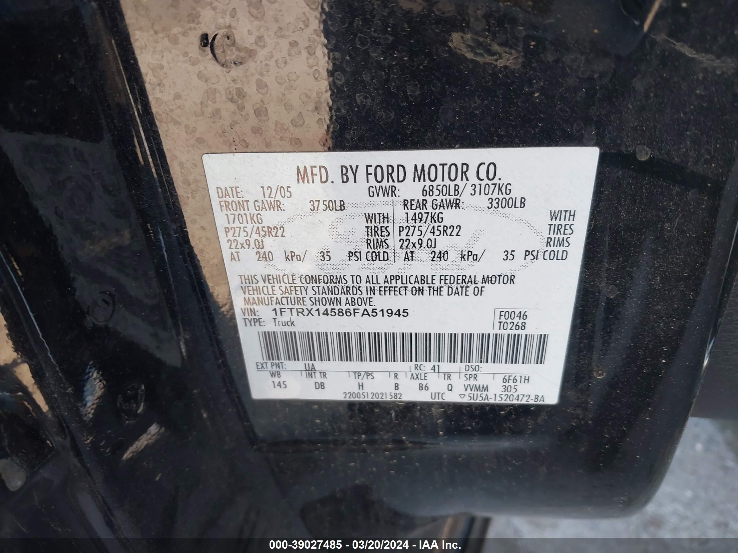 Photo 8 VIN: 1FTRX14586FA51945 - FORD F-150 