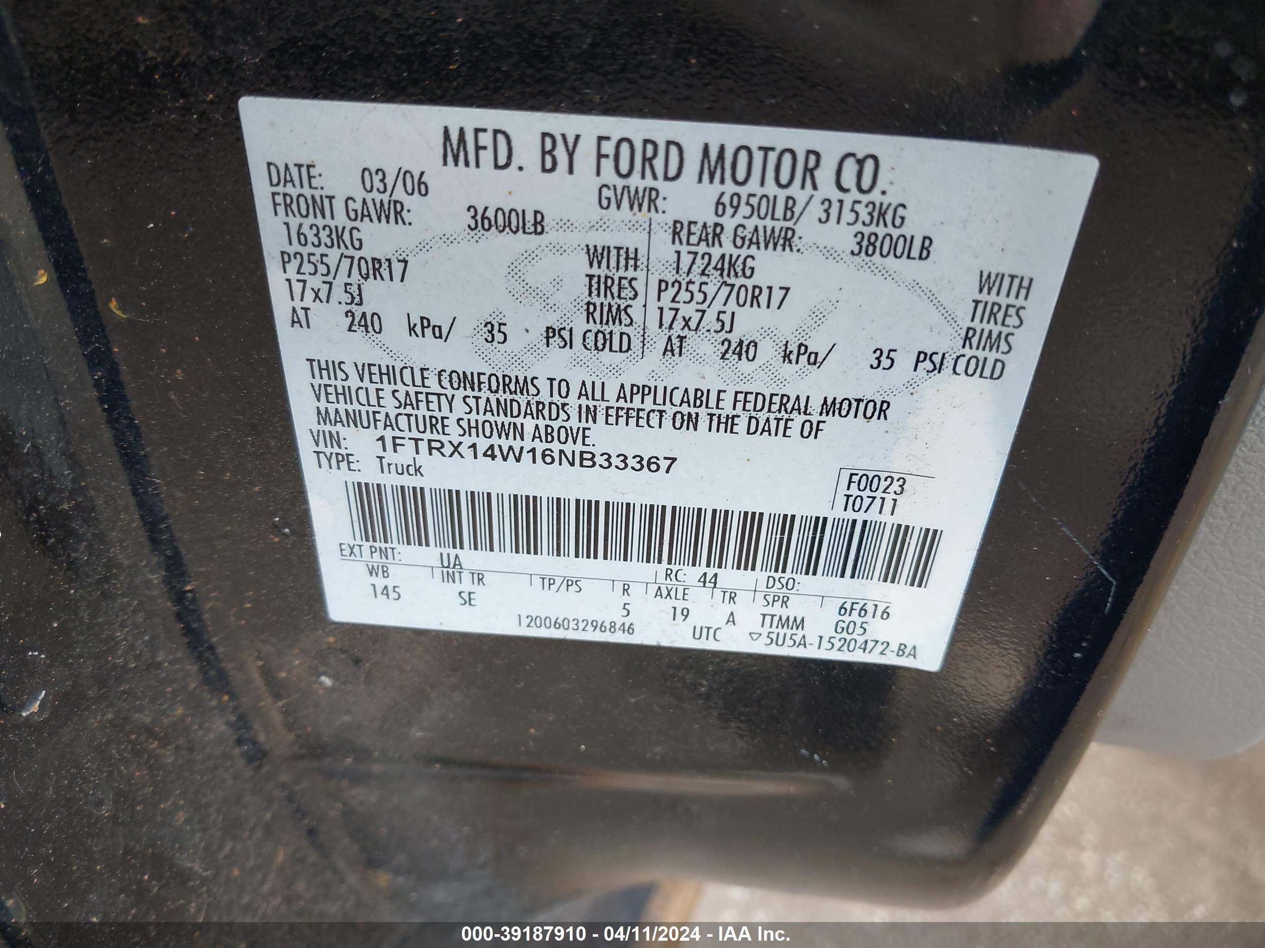 Photo 8 VIN: 1FTRX14W16NB33367 - FORD F-150 