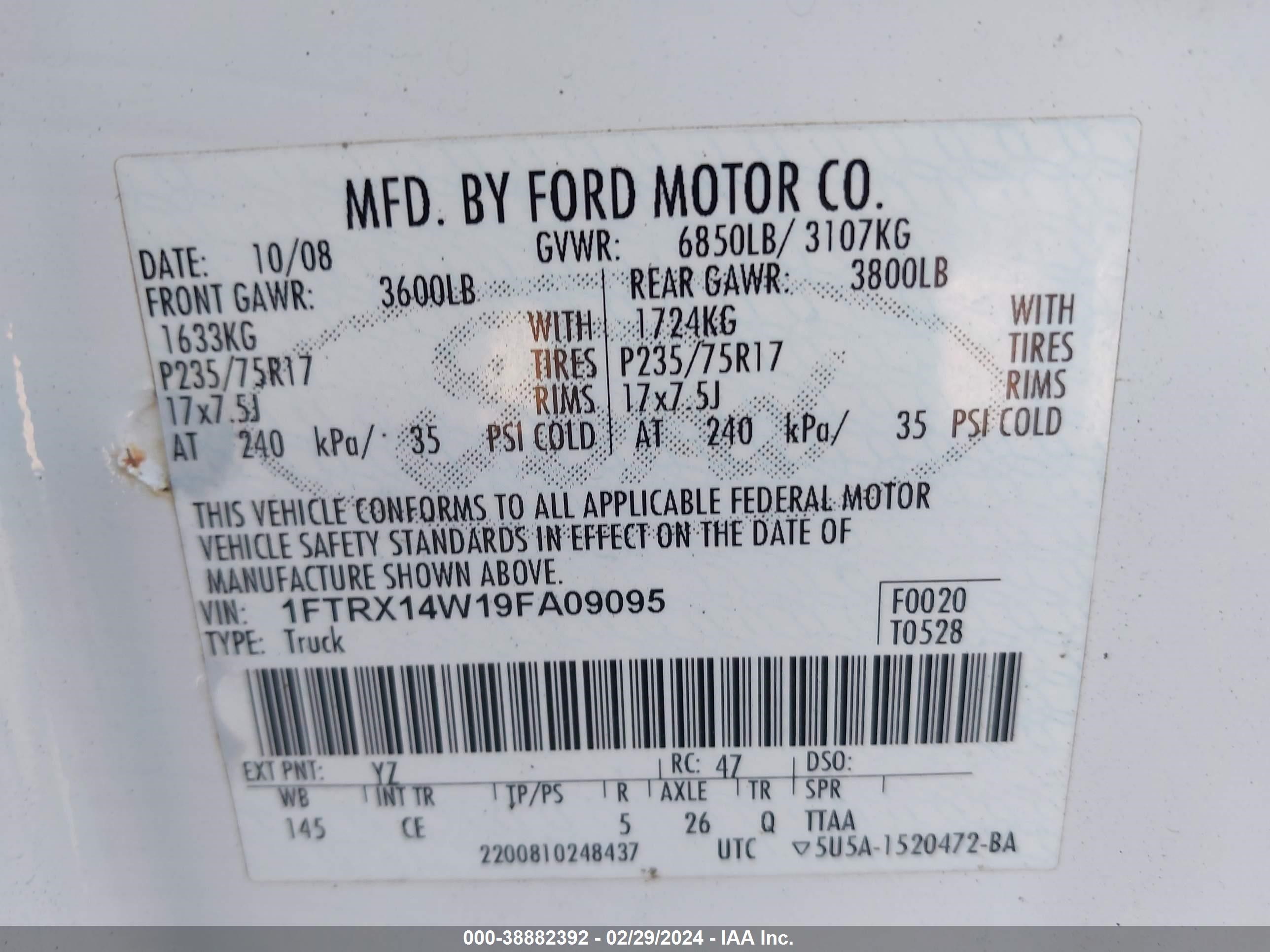 Photo 8 VIN: 1FTRX14W19FA09095 - FORD F-150 