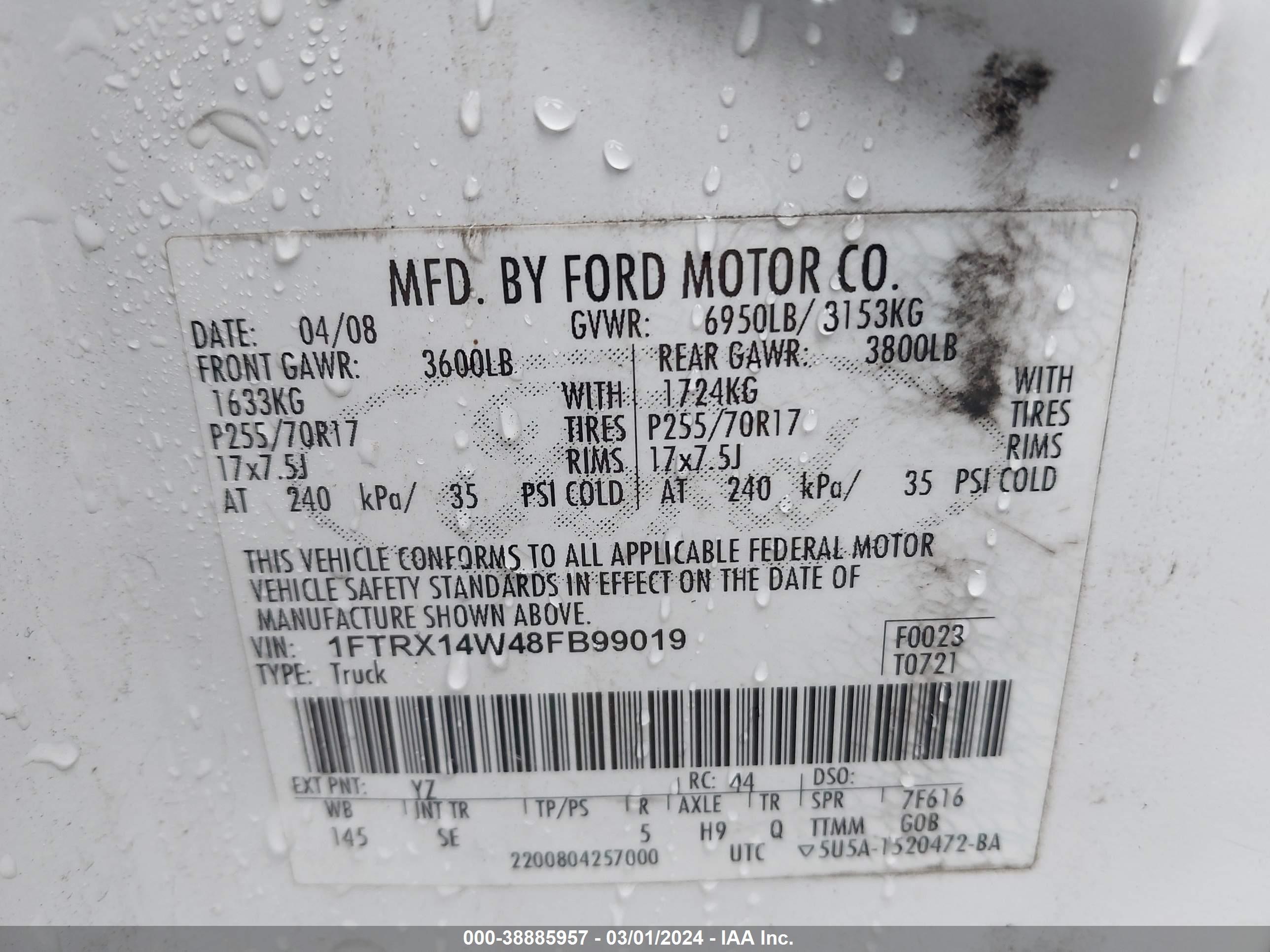 Photo 8 VIN: 1FTRX14W48FB99019 - FORD F-150 