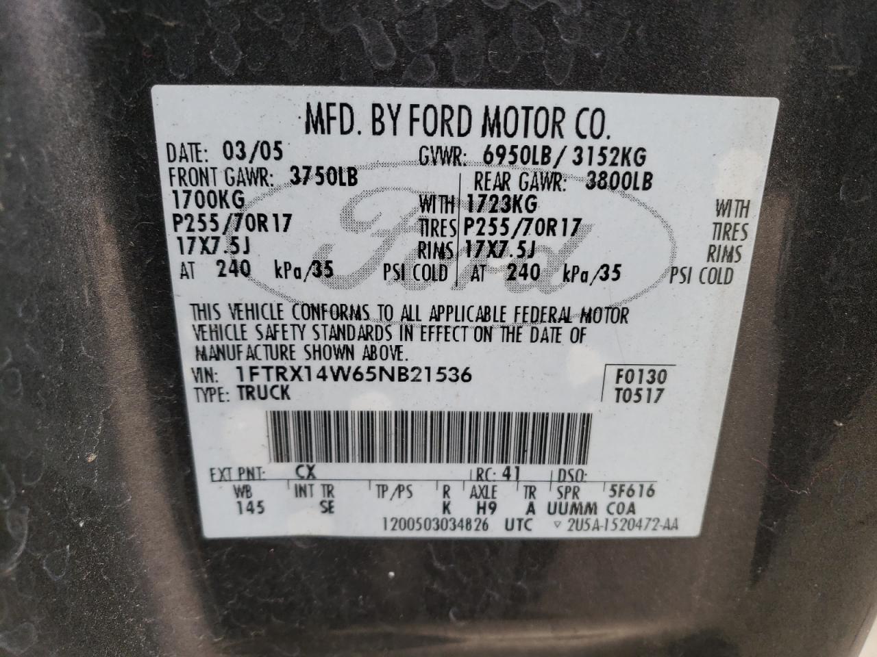 Photo 11 VIN: 1FTRX14W65NB21536 - FORD F-150 