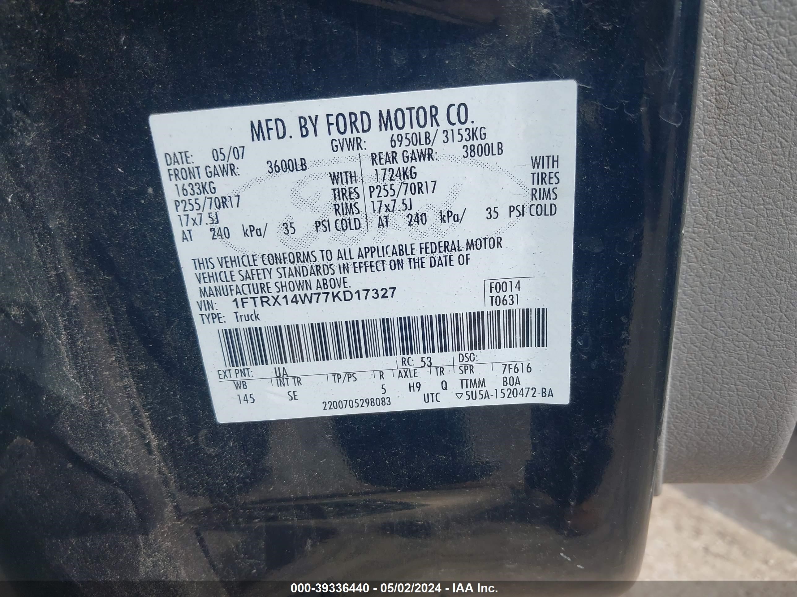 Photo 8 VIN: 1FTRX14W77KD17327 - FORD F-150 