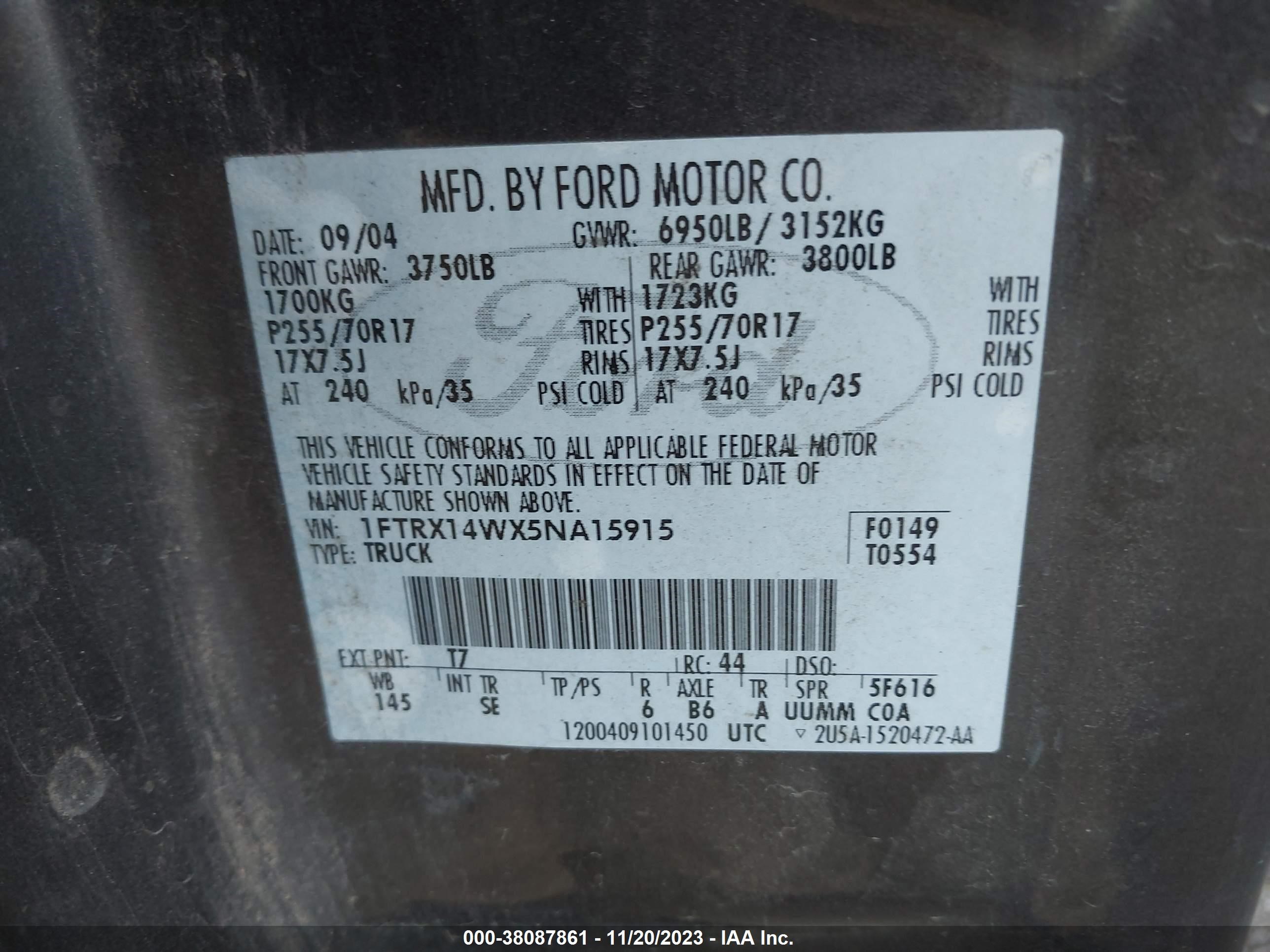 Photo 8 VIN: 1FTRX14WX5NA15915 - FORD F-150 